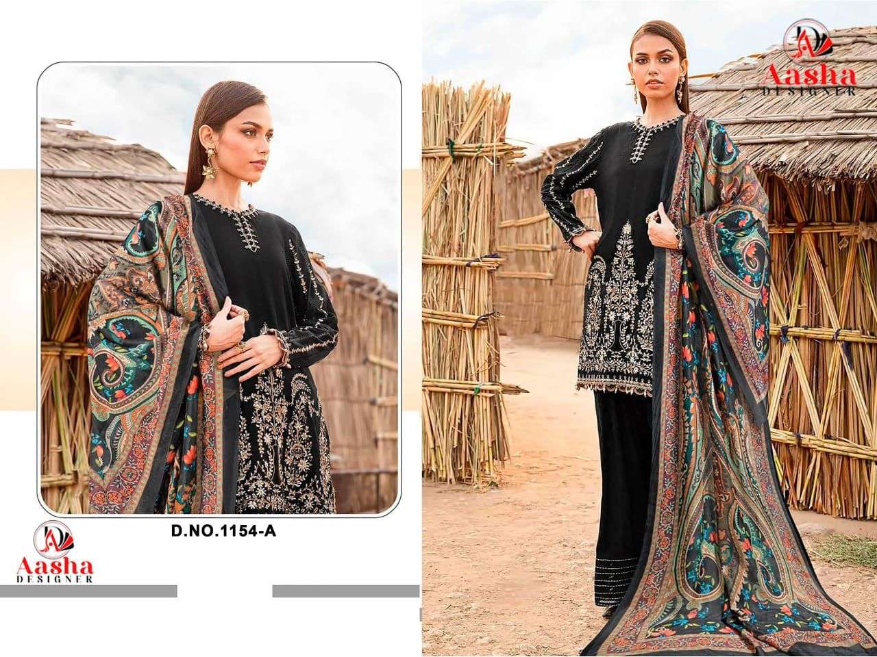 AASHA DESIGNER DESIGN NO - 1154 HEAVY RAYON SELF EMBROIDERED GPO LACE PAKISTANI SALWAR SUIT 