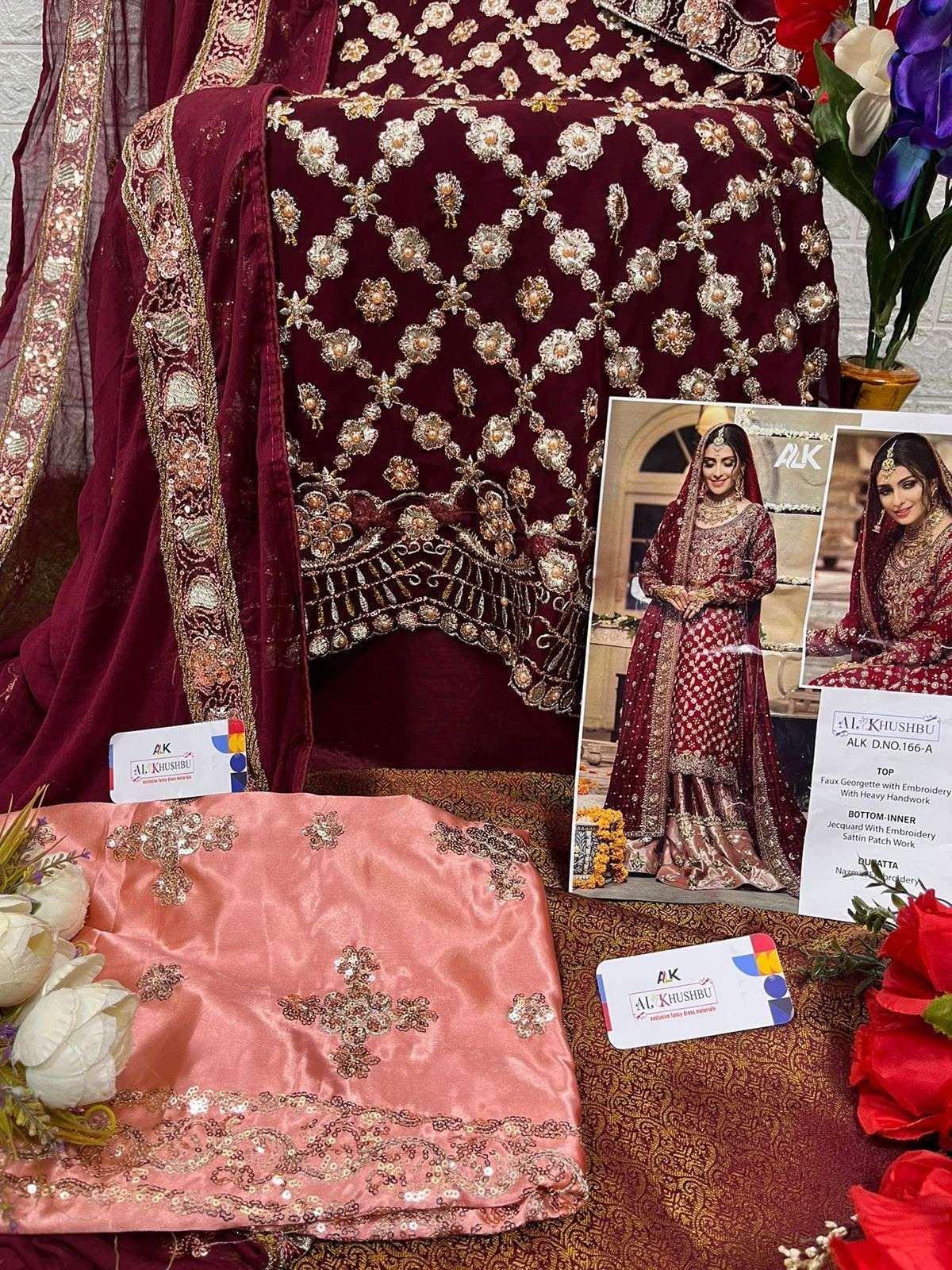 AL KHUSHBU DESIGN NO - 166 FOX GEORGETTE HEAVY EMBROIDERED HANDWORK BRIDAL PARTY WEAR SUIT 
