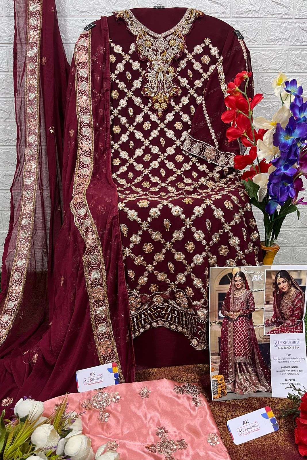 AL KHUSHBU DESIGN NO - 166 FOX GEORGETTE HEAVY EMBROIDERED HANDWORK BRIDAL PARTY WEAR SUIT 