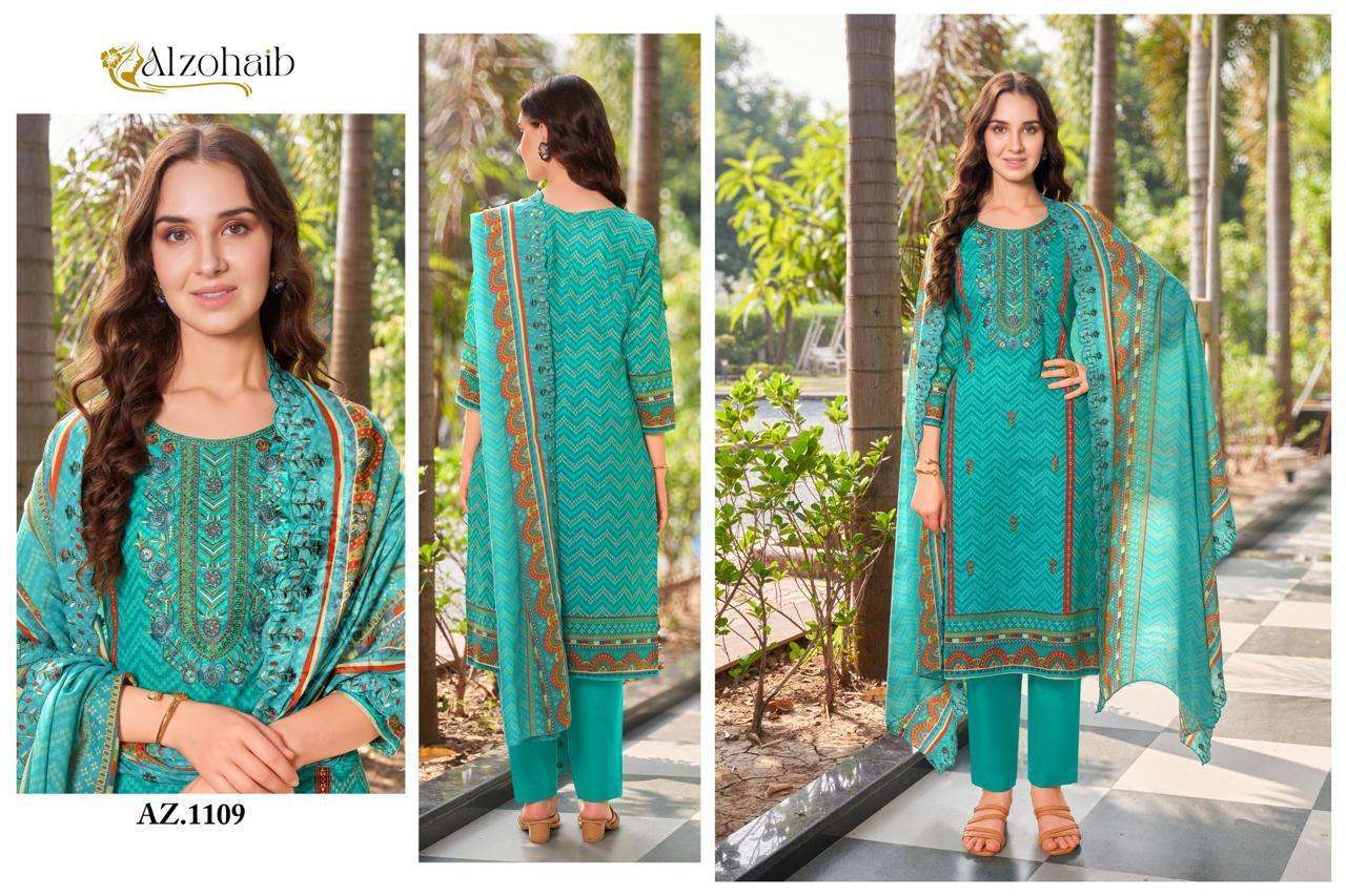 AL ZOHAIB DESIGN NO - 1106-1107-1108-1109-1110-1111 PURE COTTON PRINT SELF EMBROIDERED PAKISTANI SALWAR SUIT