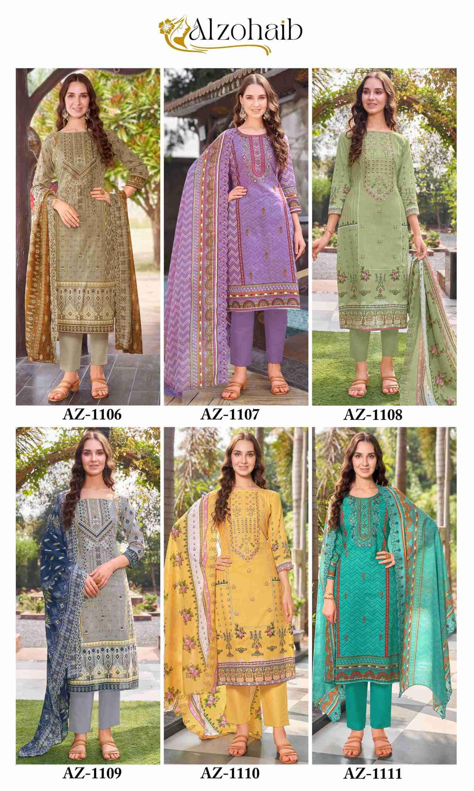 AL ZOHAIB DESIGN NO - 1106-1107-1108-1109-1110-1111 PURE COTTON PRINT SELF EMBROIDERED PAKISTANI SALWAR SUIT