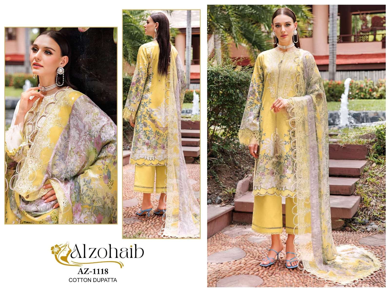 AL ZOHAIB DESIGN NO - 1118 PURE COTTON PRINT HEAVY EMBROIDERED PATCH PAKISTANI SALWAR SUIT