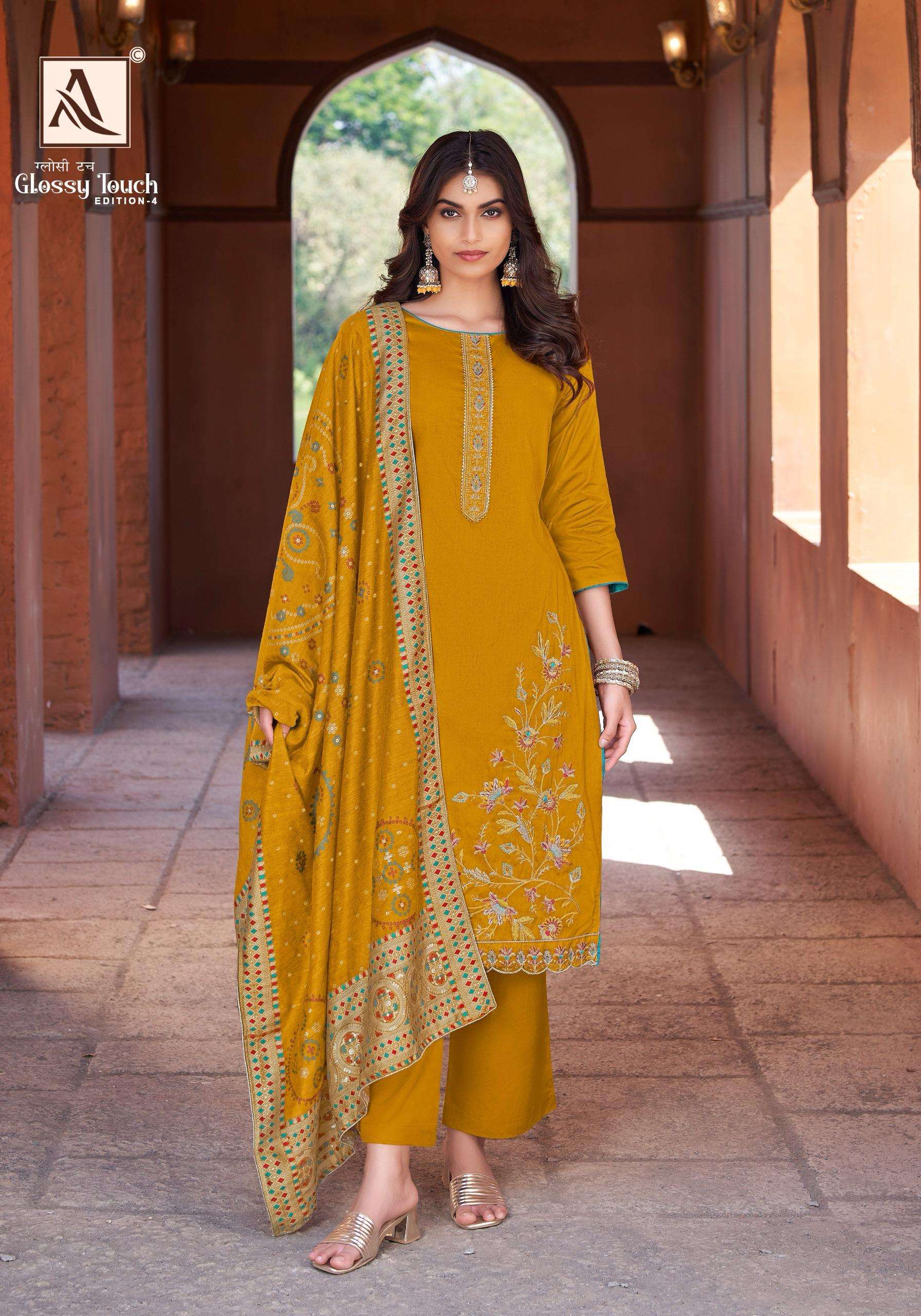 ALOK SUITS GLOSSY TOUCH EDITION 4 JAM COTTON EMBROIDERY WORK SUIT