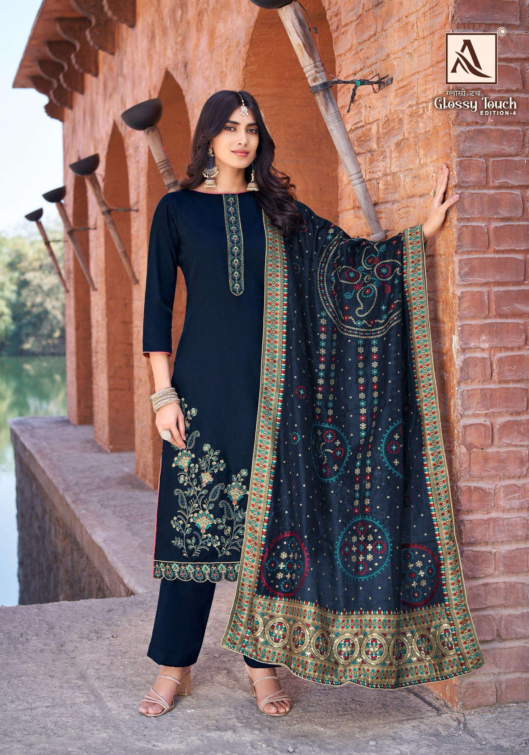 ALOK SUITS GLOSSY TOUCH EDITION 4 JAM COTTON EMBROIDERY WORK SUIT