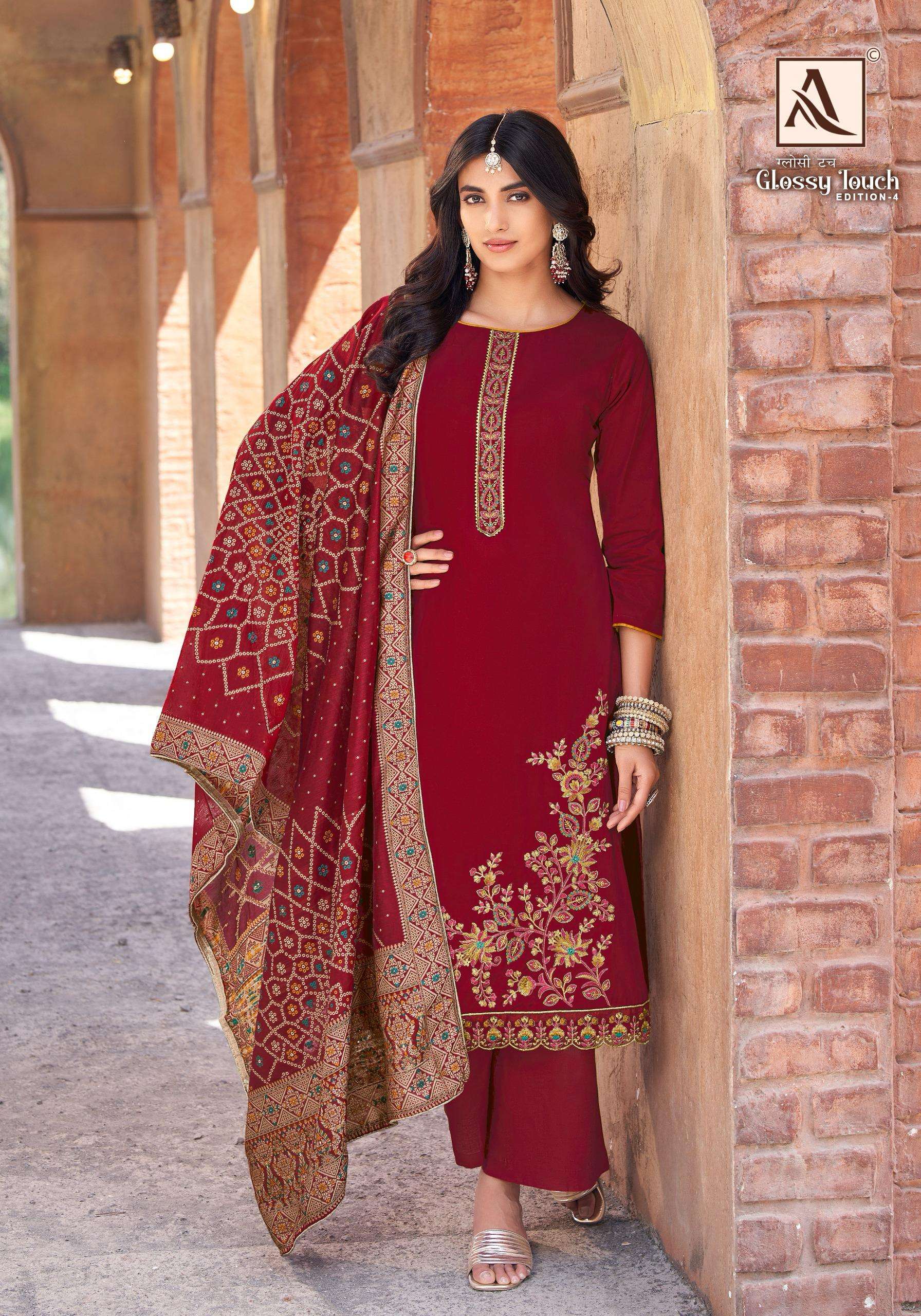 ALOK SUITS GLOSSY TOUCH EDITION 4 JAM COTTON EMBROIDERY WORK SUIT