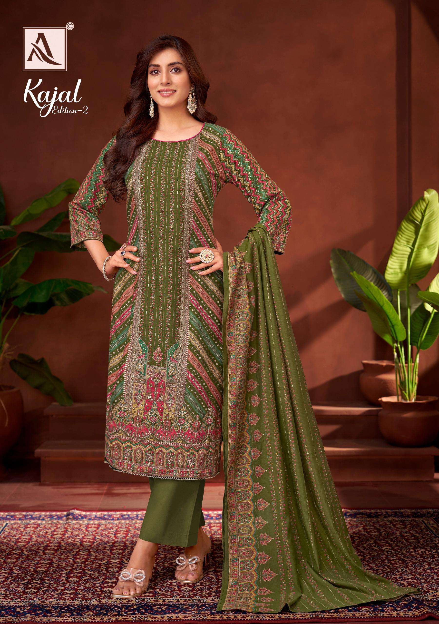 ALOK SUITS KAJAL VOL 2 RAYON PRINT WITH FANCY HAND WORK SUIT