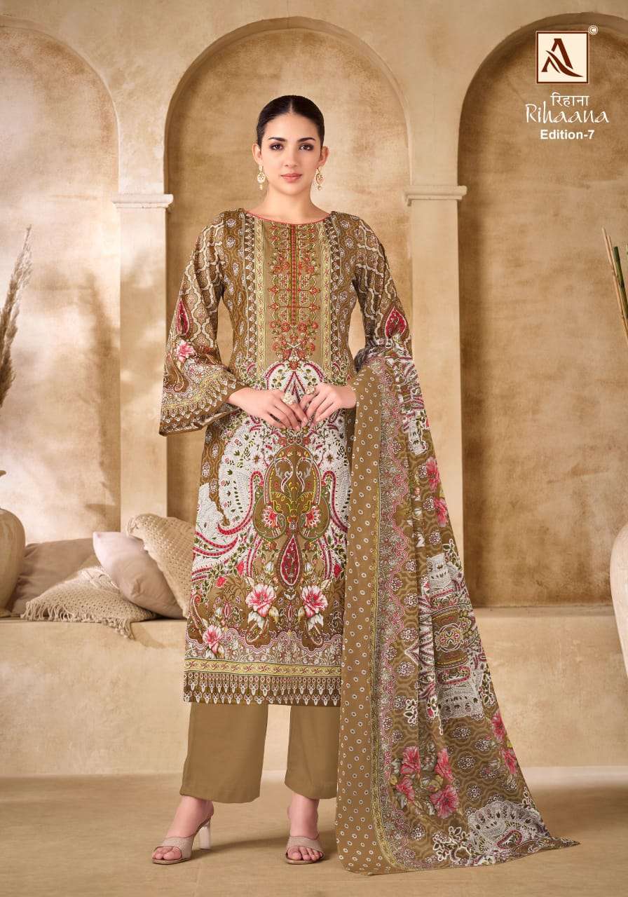 ALOK SUITS RIHAANA VOL 7 COTTON DIGITAL PAKISTANI PRINT WITH WORK SUIT