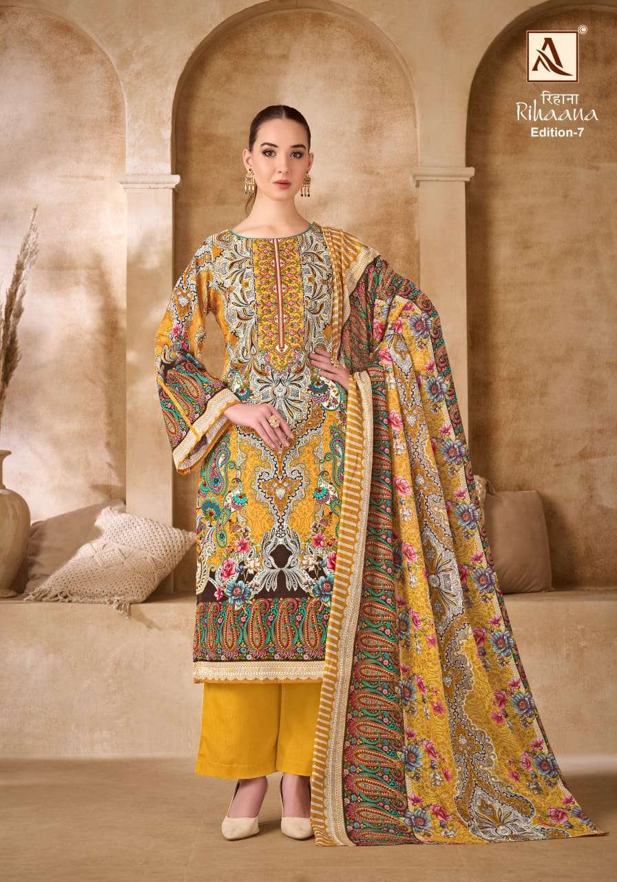 ALOK SUITS RIHAANA VOL 7 COTTON DIGITAL PAKISTANI PRINT WITH WORK SUIT