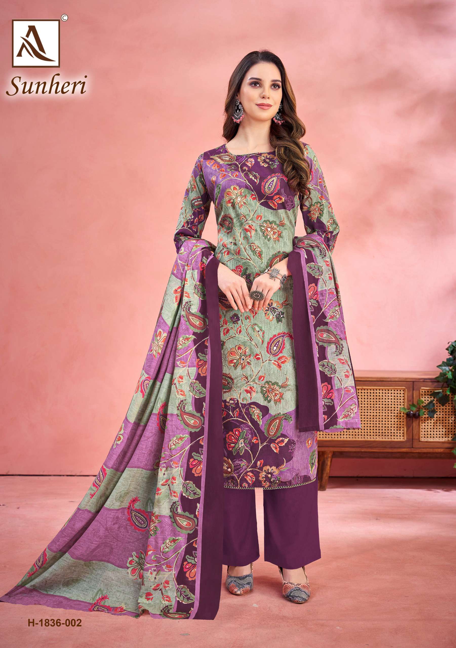 ALOK SUITS SUNHERI JAM COTTON DESIGNER PRINT WITH FANCY WORK SUIT