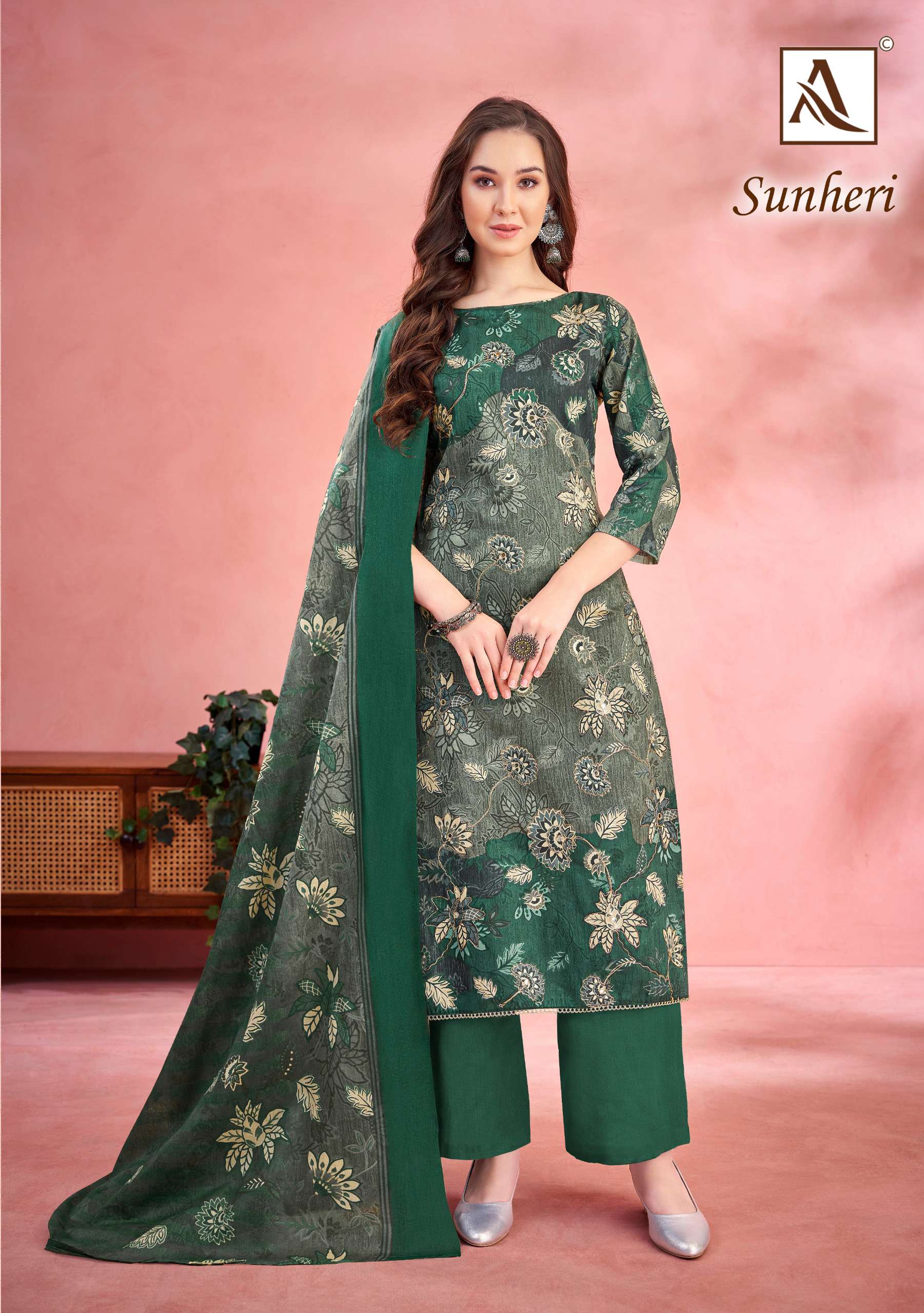 ALOK SUITS SUNHERI JAM COTTON DESIGNER PRINT WITH FANCY WORK SUIT