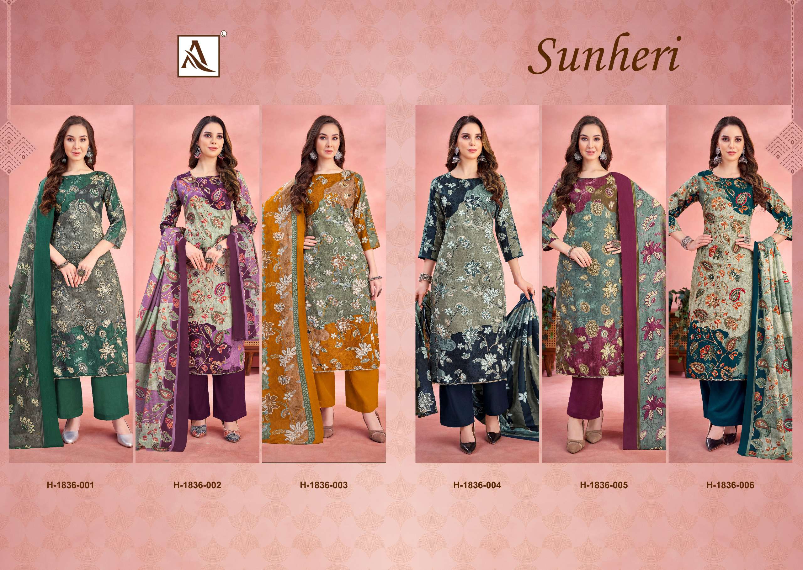 ALOK SUITS SUNHERI JAM COTTON DESIGNER PRINT WITH FANCY WORK SUIT