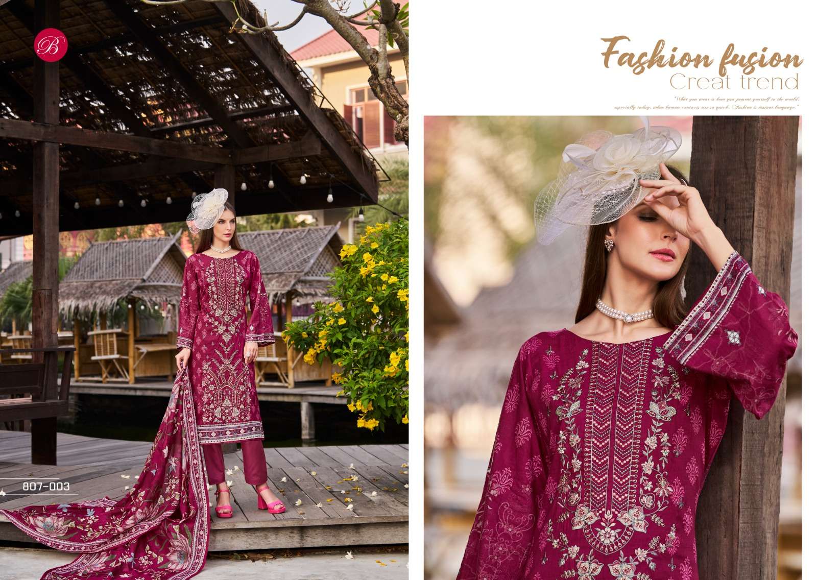 BELLIZA DESIGNER STUDIO CHEVRON VOL 2 COTTON DIGITAL PRINTS WITH WORK SUIT