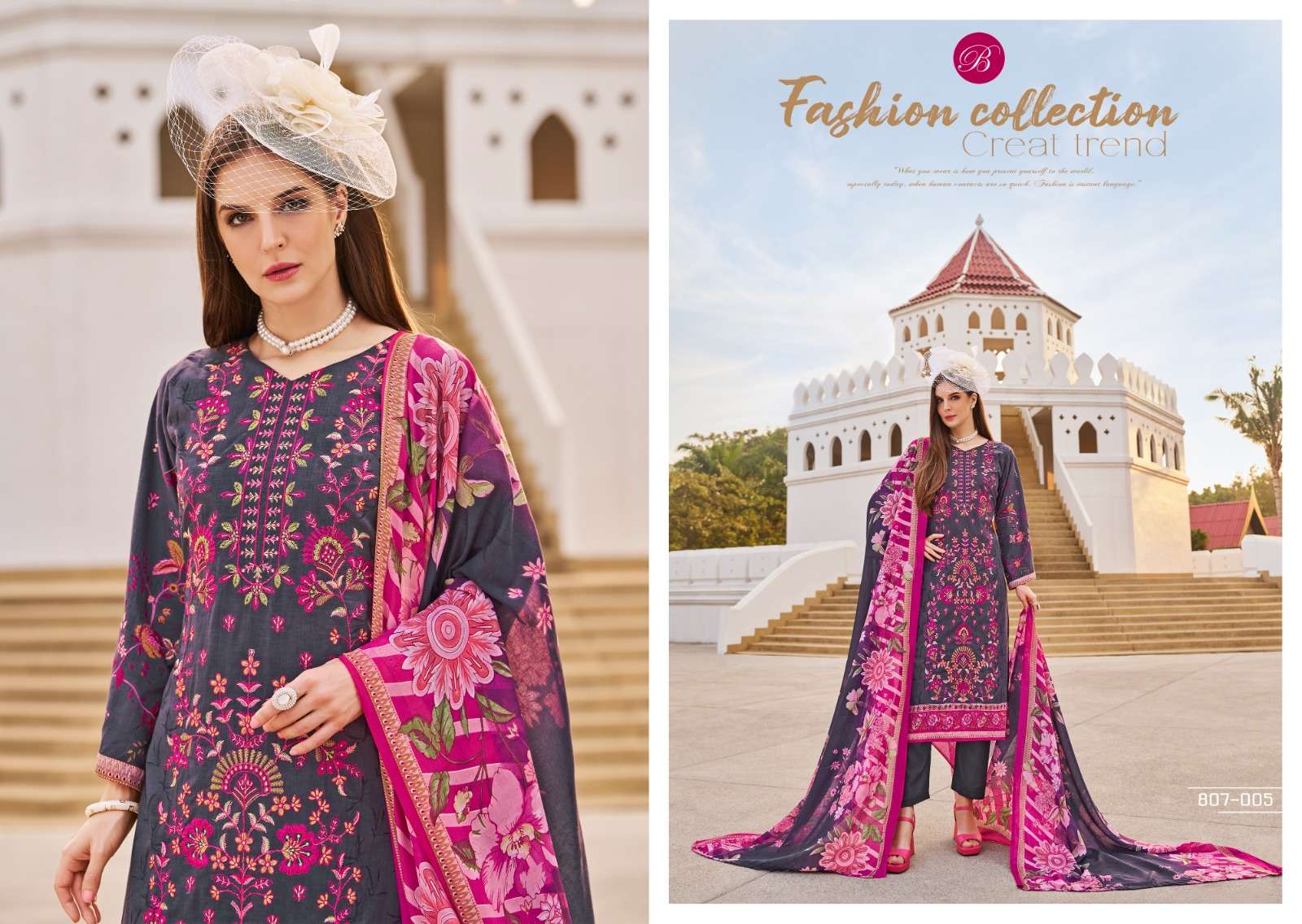 BELLIZA DESIGNER STUDIO CHEVRON VOL 2 COTTON DIGITAL PRINTS WITH WORK SUIT