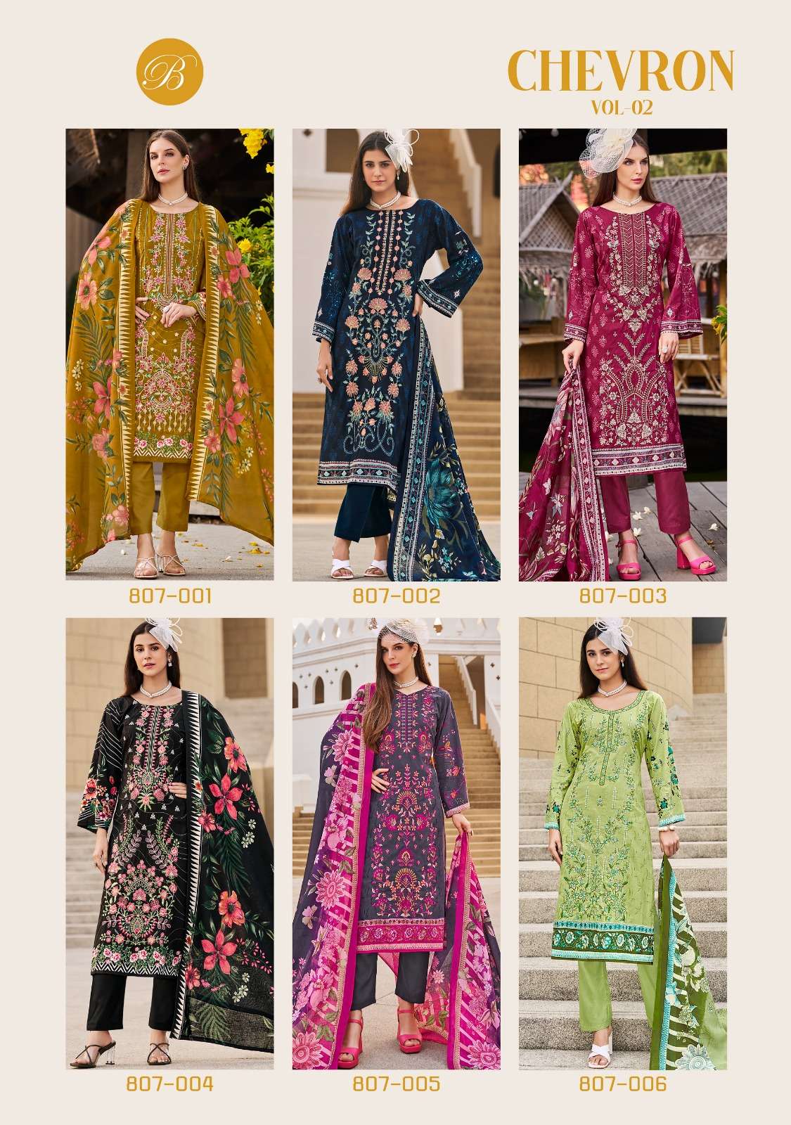 BELLIZA DESIGNER STUDIO CHEVRON VOL 2 COTTON DIGITAL PRINTS WITH WORK SUIT