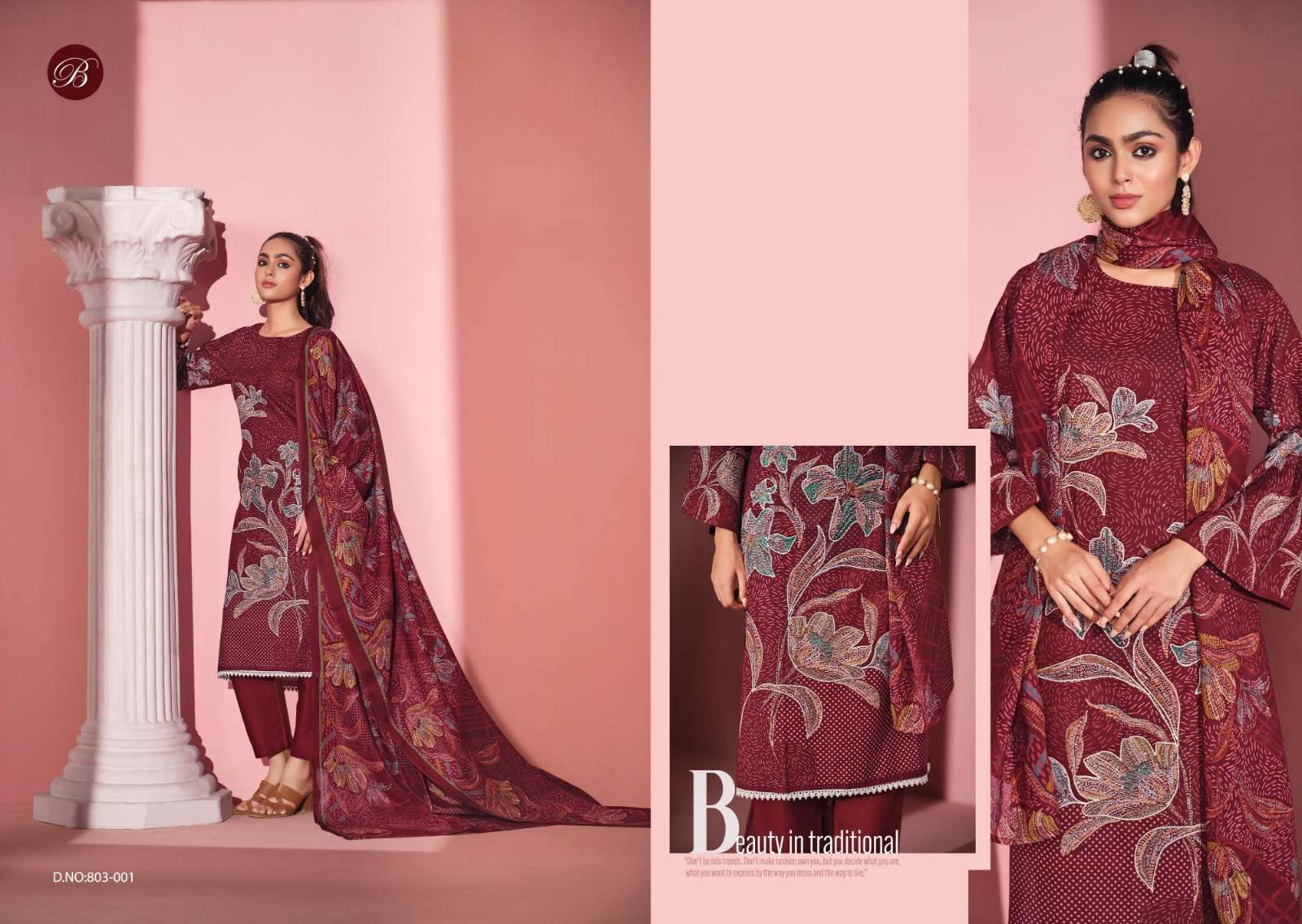 BELLIZA DESIGNER STUDIO SAFEENA COTTON DIGITAL PRINTS WITH FANCY WORK SUIT