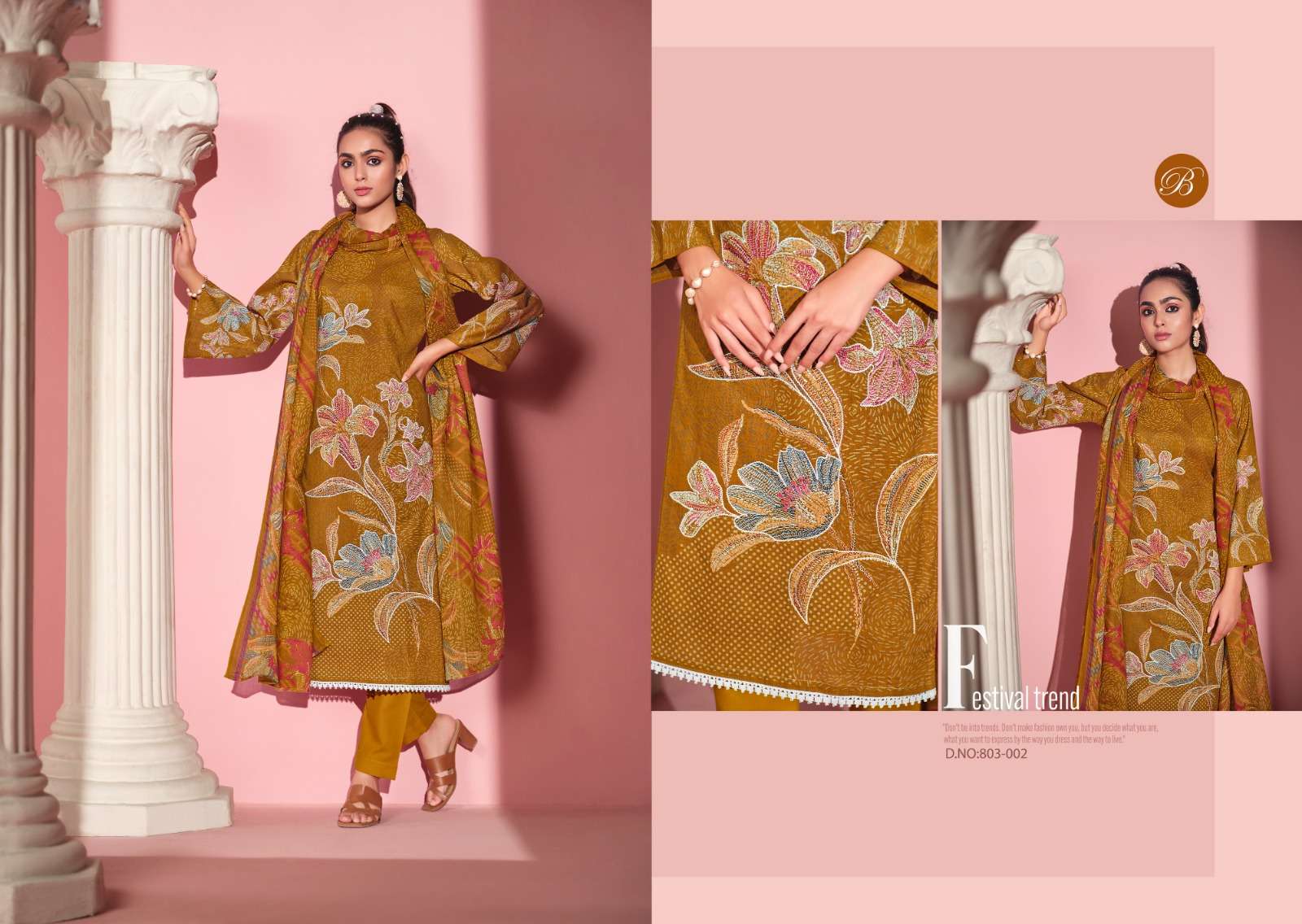 BELLIZA DESIGNER STUDIO SAFEENA COTTON DIGITAL PRINTS WITH FANCY WORK SUIT