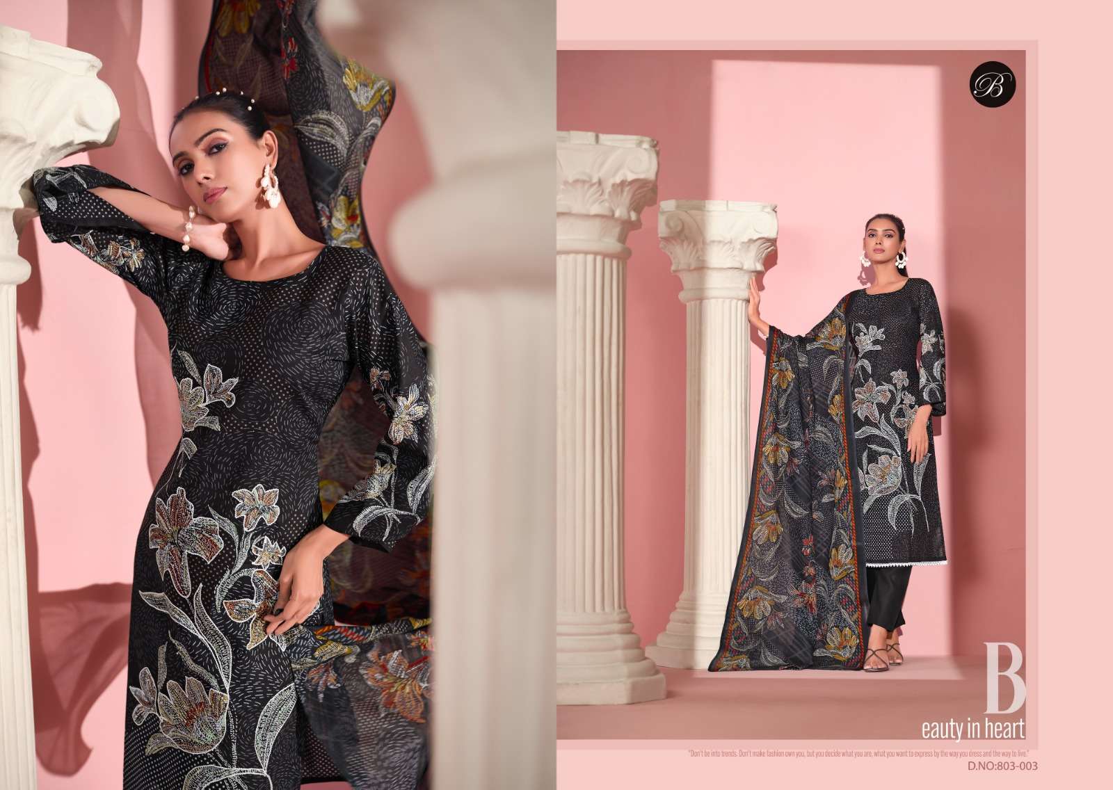BELLIZA DESIGNER STUDIO SAFEENA COTTON DIGITAL PRINTS WITH FANCY WORK SUIT