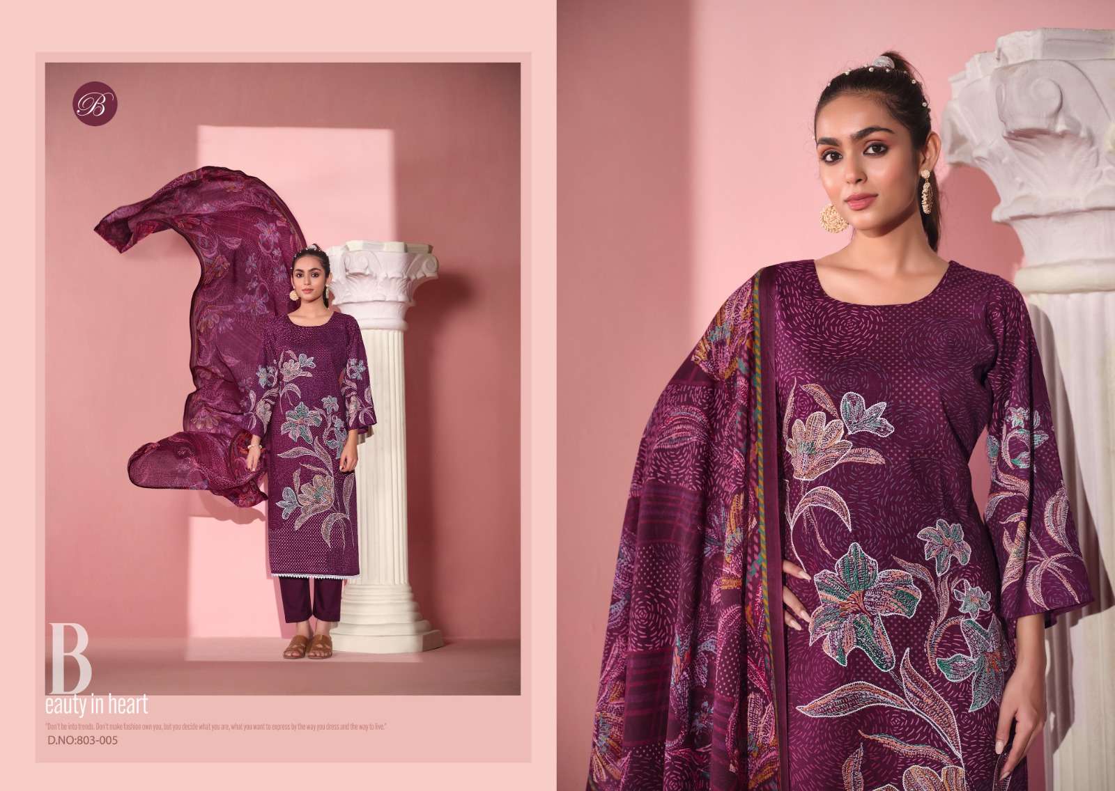BELLIZA DESIGNER STUDIO SAFEENA COTTON DIGITAL PRINTS WITH FANCY WORK SUIT