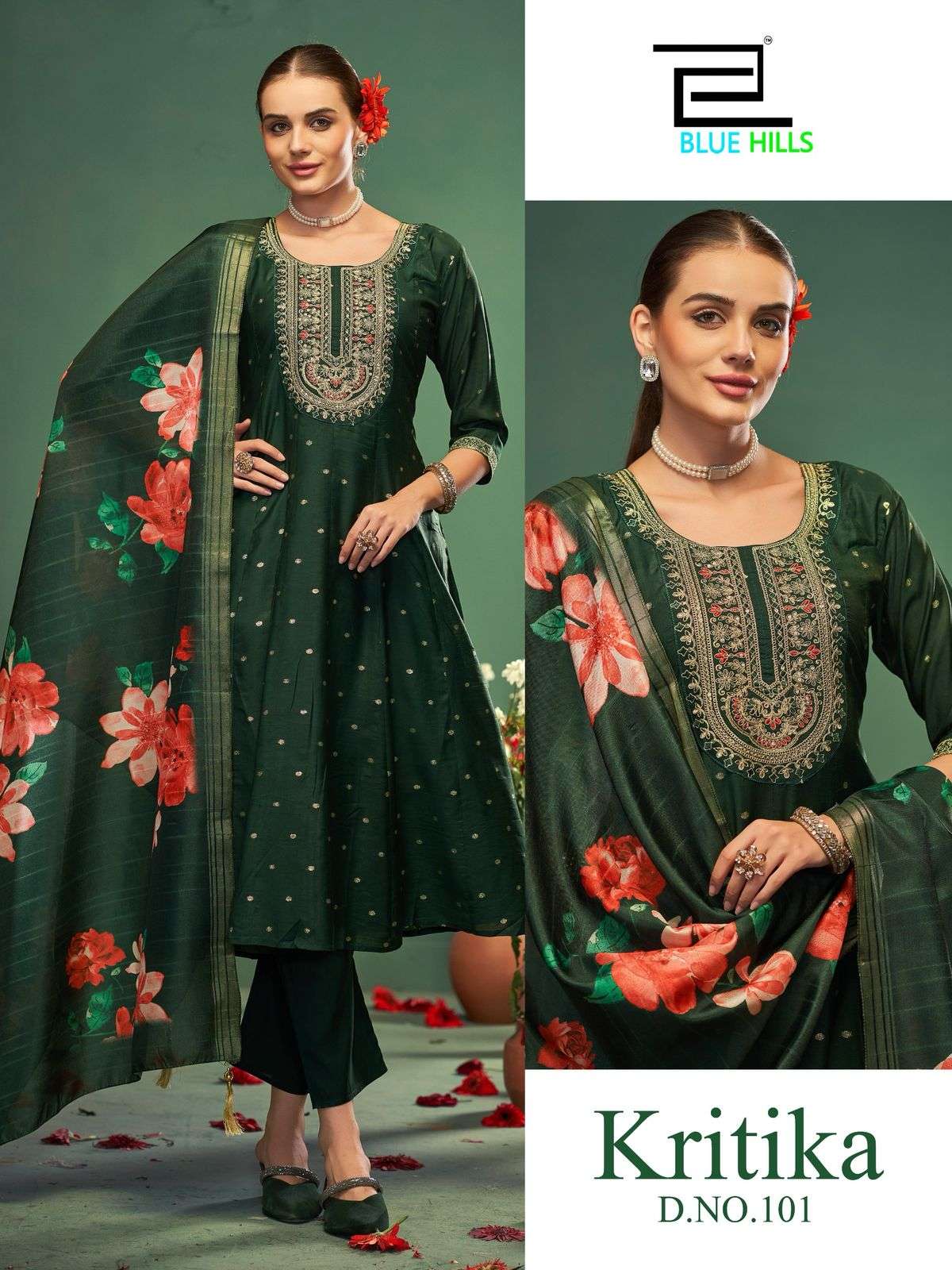 BLUE HILLS KRITIKA FANCY ANARKALI PATTERN KURTI COMBO SET