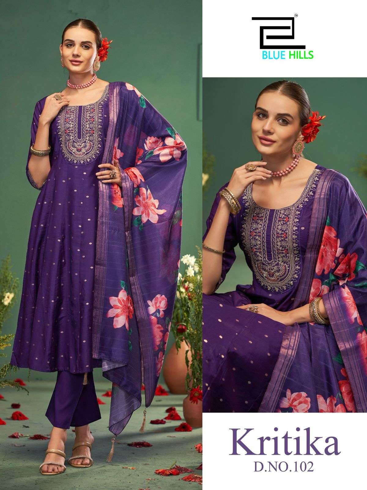 BLUE HILLS KRITIKA FANCY ANARKALI PATTERN KURTI COMBO SET