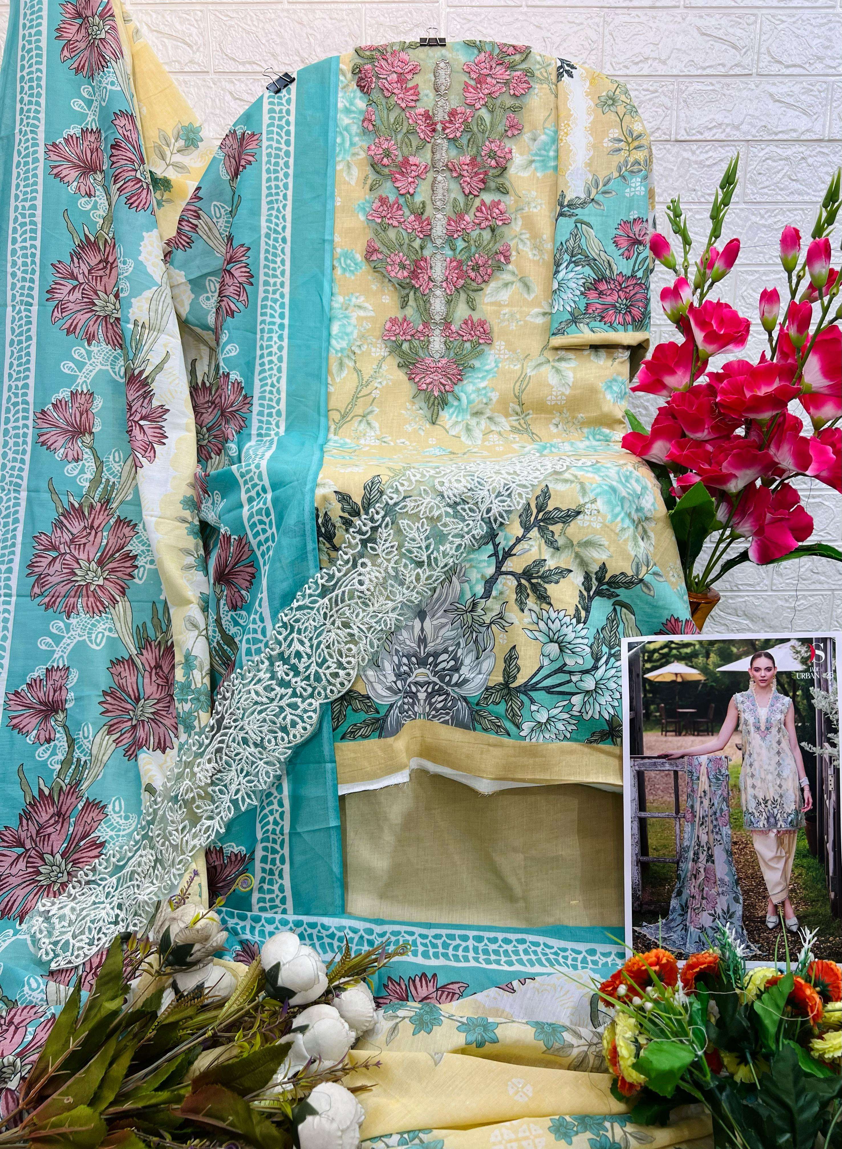 DEEPSY SUITS JADE URBAN LAWN 25 COTTON PATCH EMBROIDERY WORK SUIT