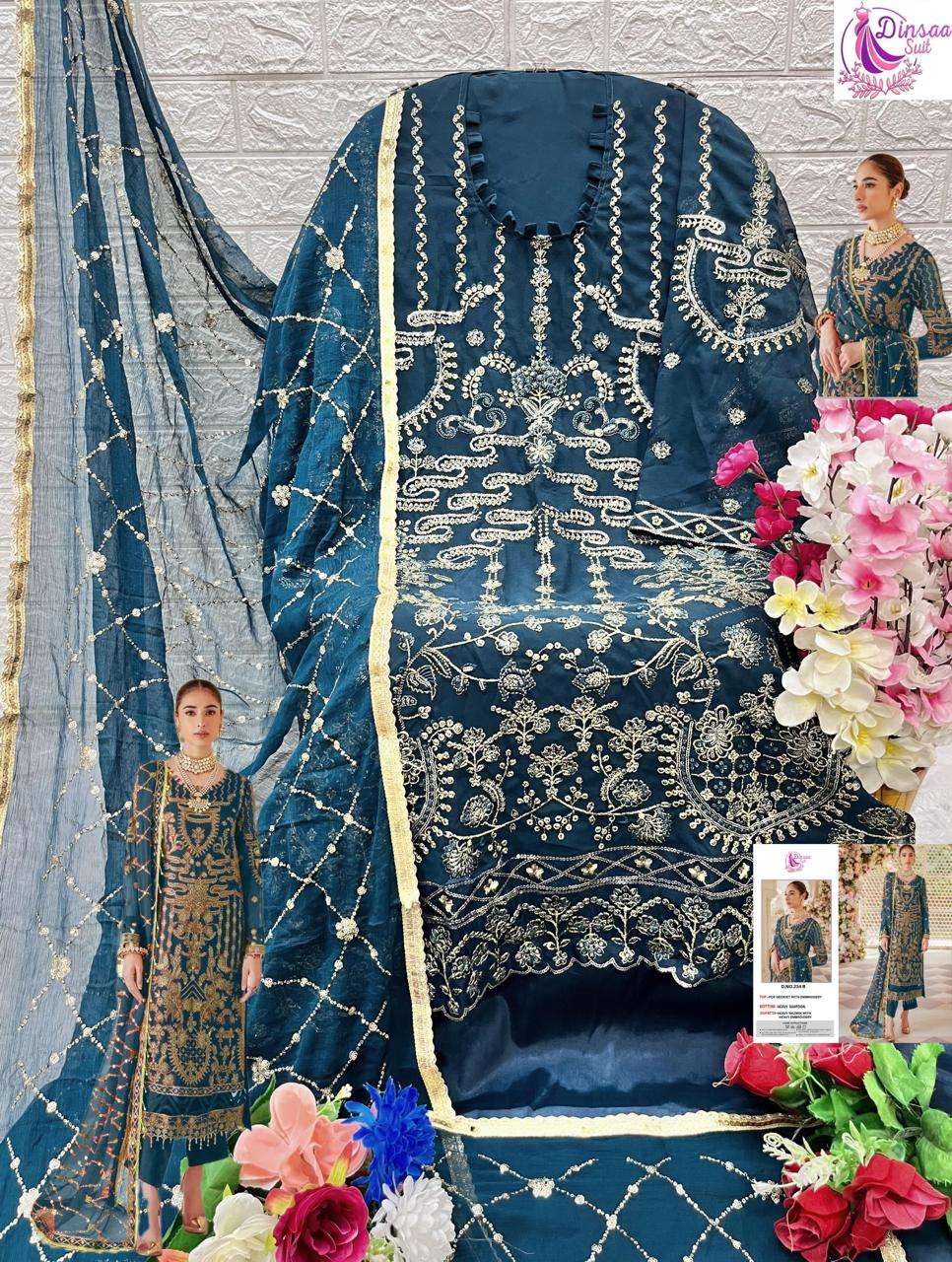 DINSAA SUIT DESIGN NO - 234 ABCD GEORGETTE HEAVY EMBROIDERED WORK PARTY WEAR SUIT