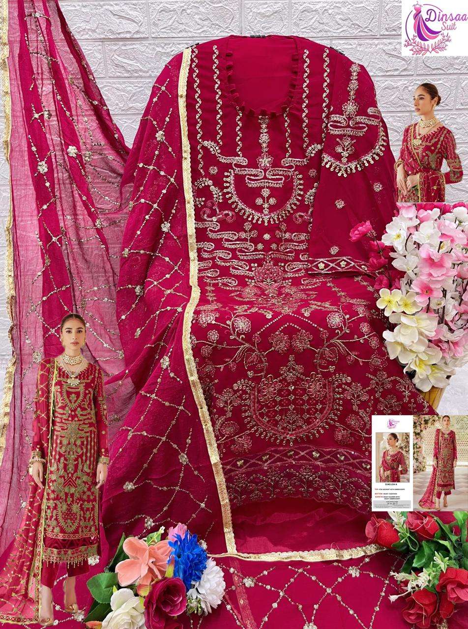DINSAA SUIT DESIGN NO - 234 ABCD GEORGETTE HEAVY EMBROIDERED WORK PARTY WEAR SUIT