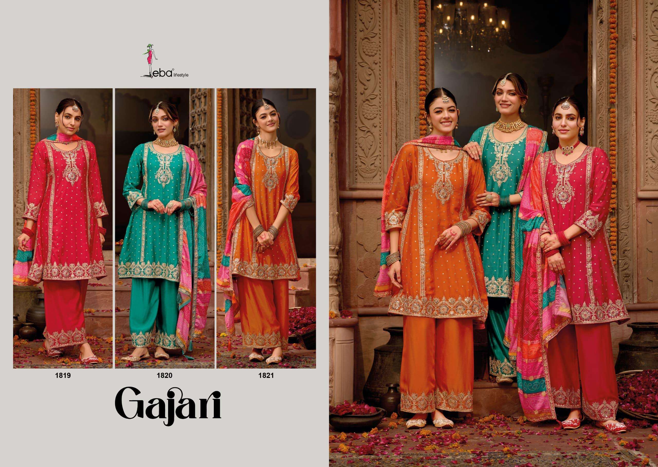 EBA LIFESTYLE GAJARI HEAVY EMBROIDERY DESIGNER PARTY WEAR SUIT