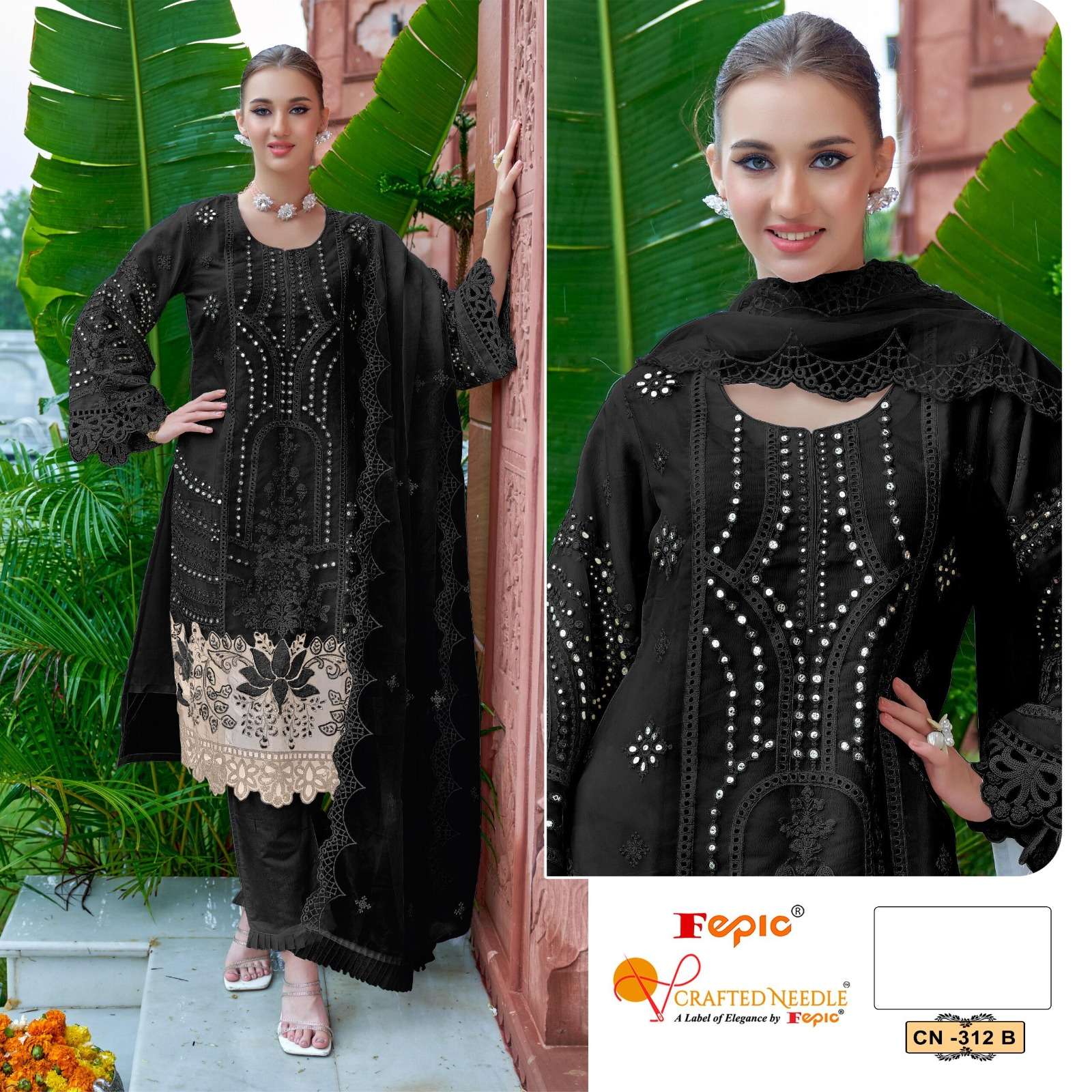 FEPIC CRAFTED NEEDLE CN 312 ORGANZA BEAUTIFUL EMBROIDERED SUIT