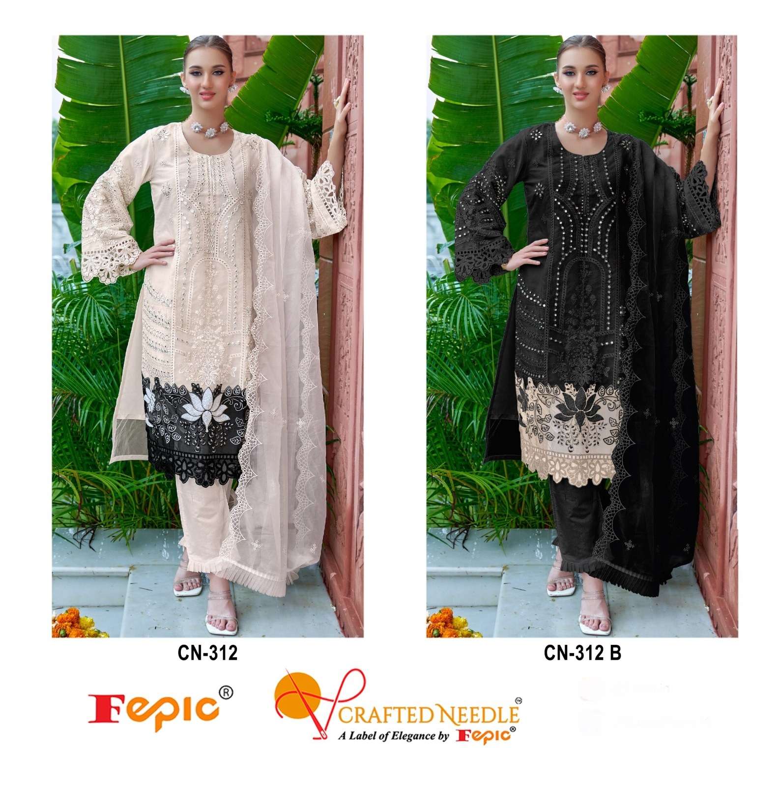 FEPIC CRAFTED NEEDLE CN 312 ORGANZA BEAUTIFUL EMBROIDERED SUIT