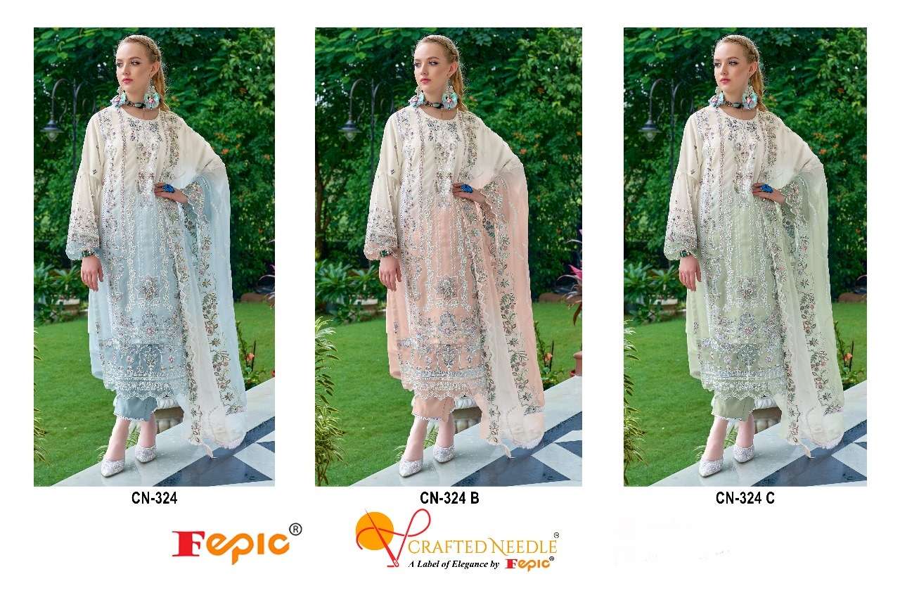 FEPIC CRAFTED NEEDLE CN 324 SHADED ORGANZA HEAVY EMBROIDERED SUIT