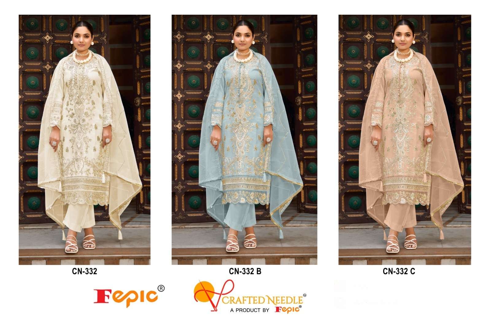 FEPIC CRAFTED NEEDLE CN 332 ORGANZA HEAVY EMBROIDERED SUIT