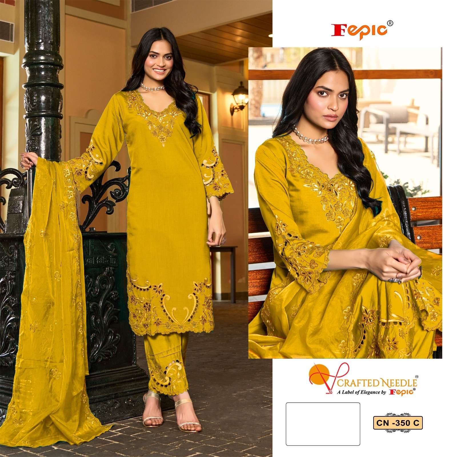 FEPIC CRAFTED NEEDLE CN 350 LINEN DESIGNER READY MADE PAKISTANI SUIT