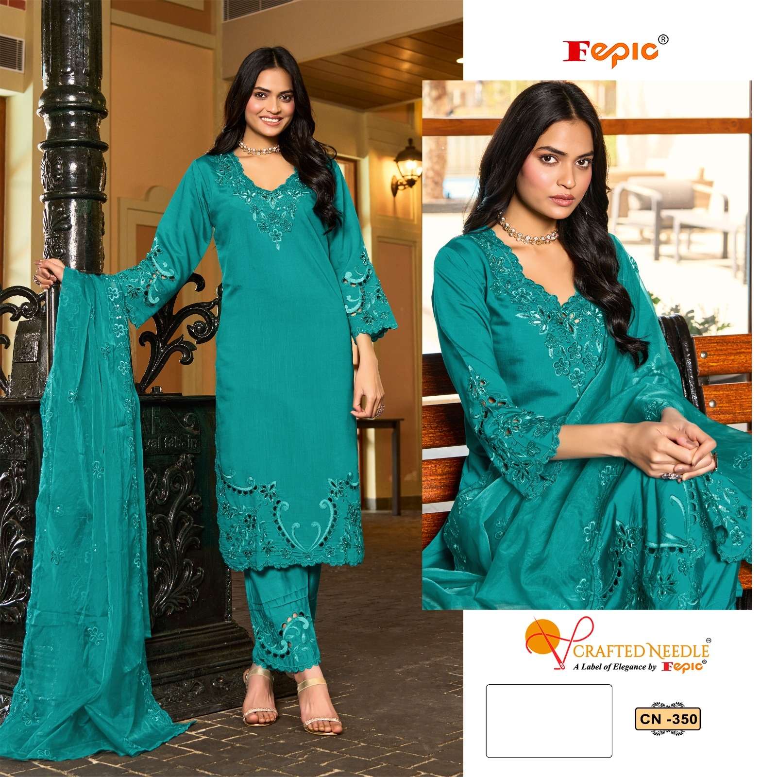 FEPIC CRAFTED NEEDLE CN 350 LINEN DESIGNER READY MADE PAKISTANI SUIT