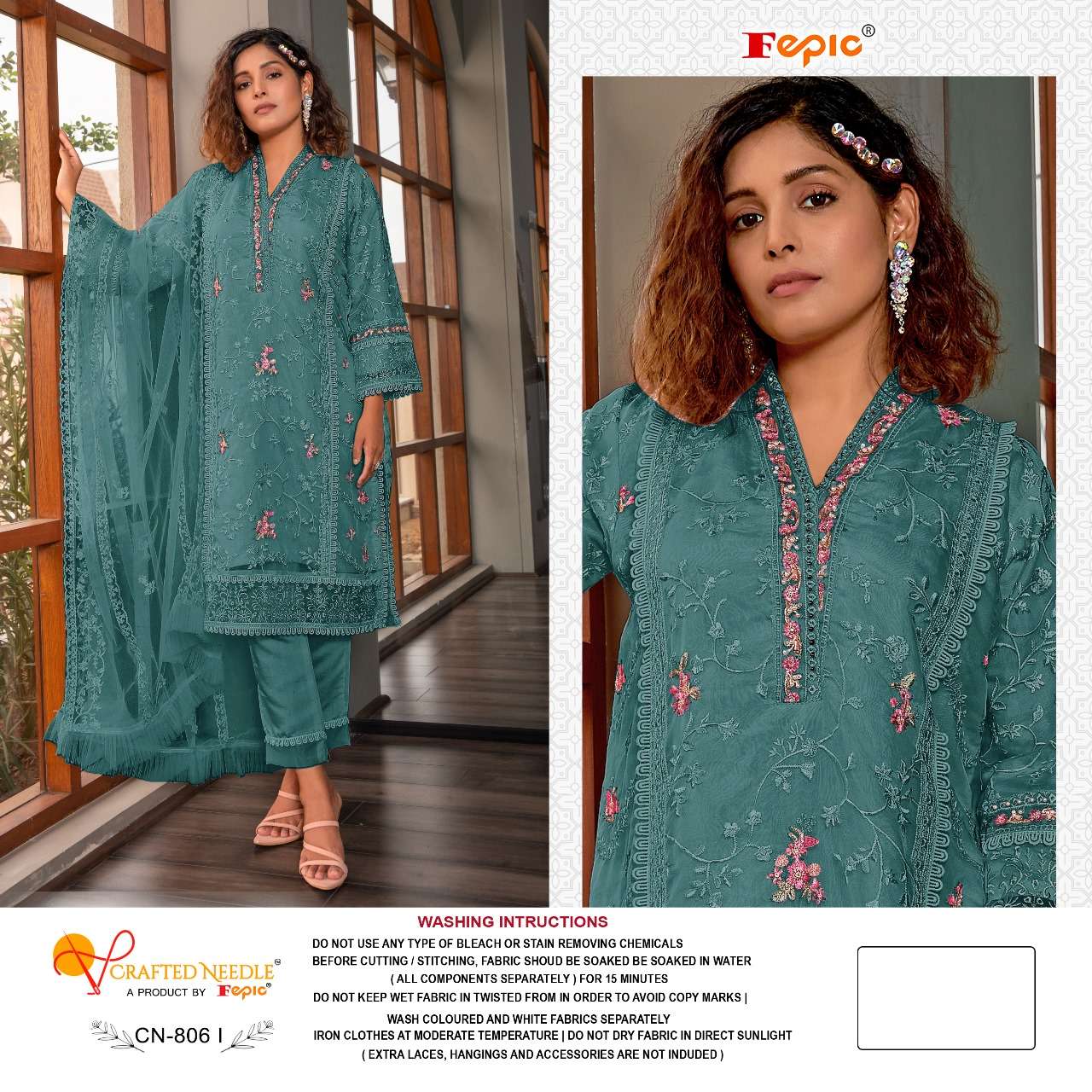 FEPIC CRAFTED NEEDLE CN 806 ORGANZA EMBROIDERED PAKISTANI SUIT
