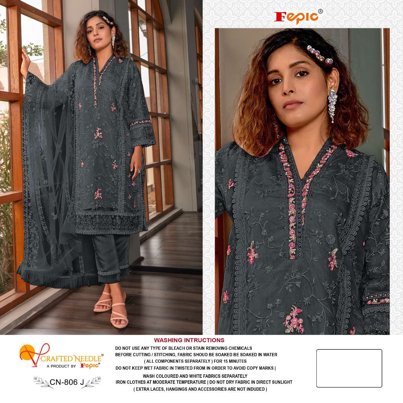 FEPIC CRAFTED NEEDLE CN 806 ORGANZA EMBROIDERED PAKISTANI SUIT