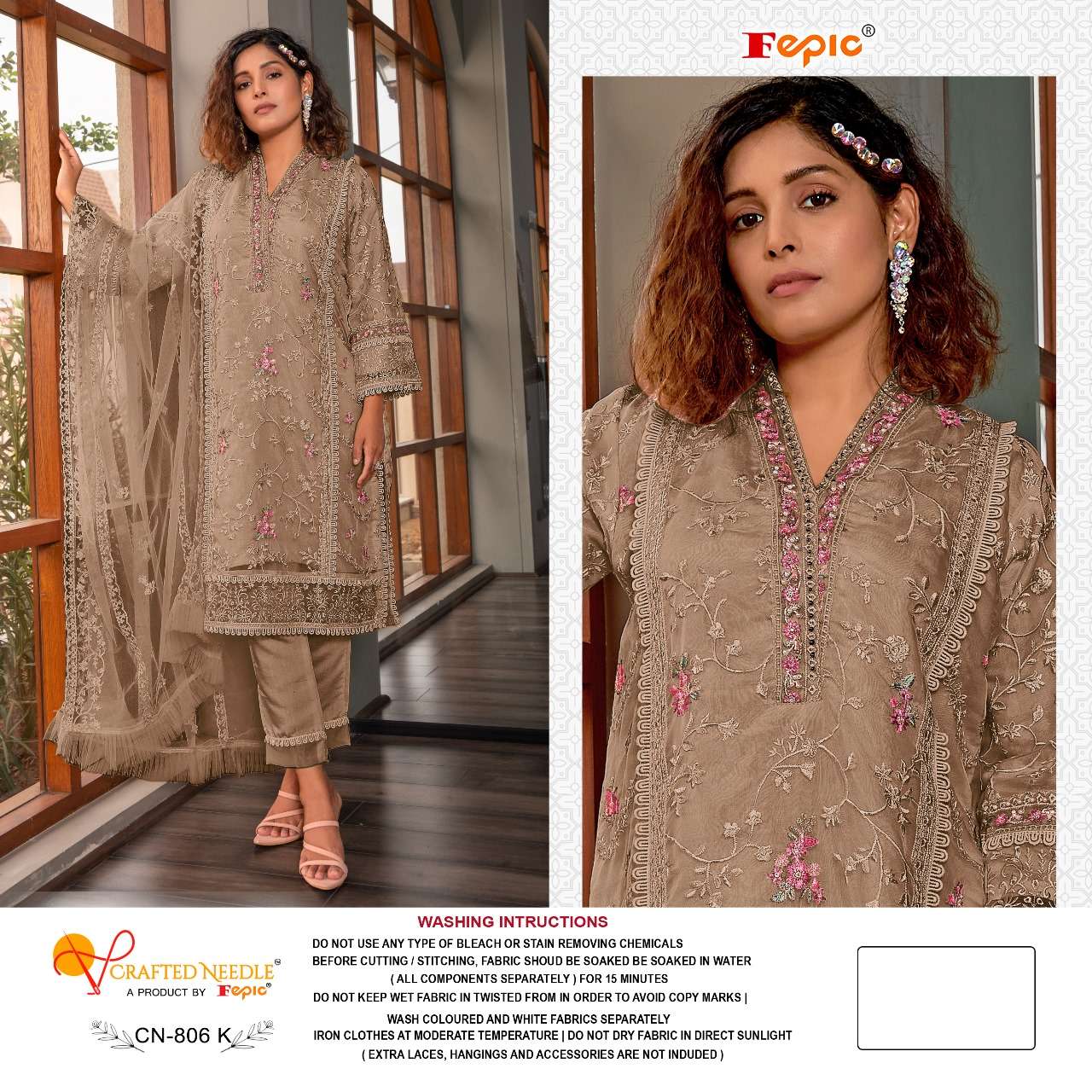 FEPIC CRAFTED NEEDLE CN 806 ORGANZA EMBROIDERED PAKISTANI SUIT