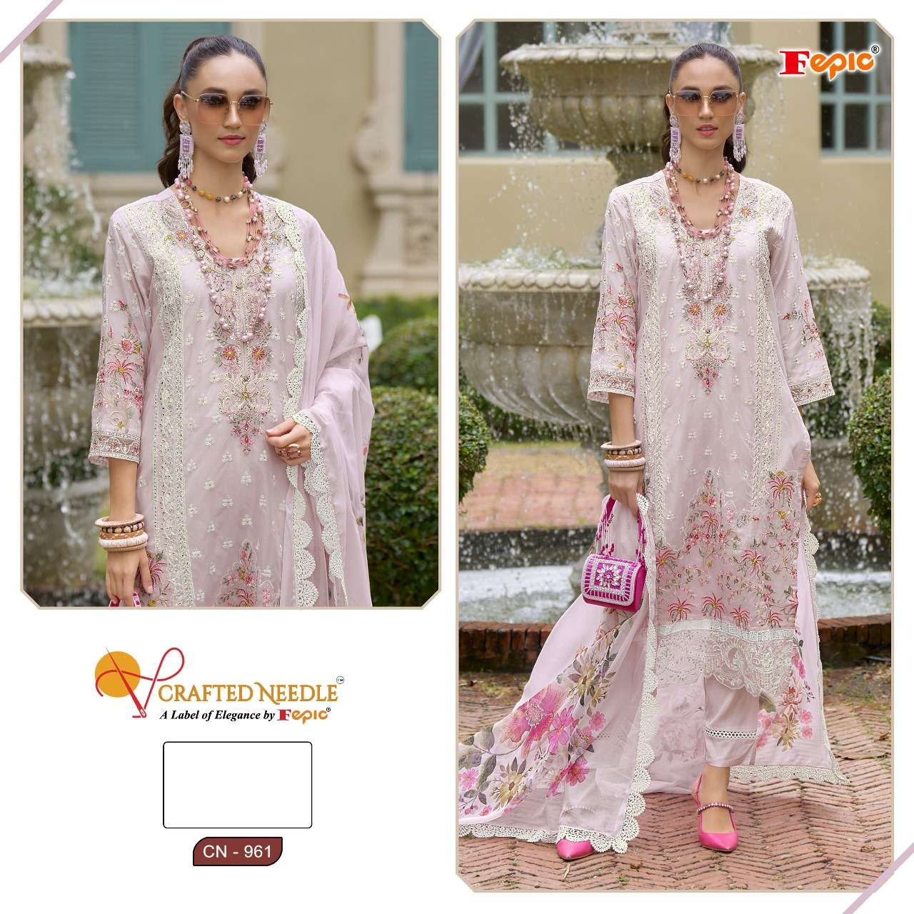 FEPIC CRAFTED NEEDLE CN 961 ORGANZA BBEAUTIFUL EMBROIDERED SUIT