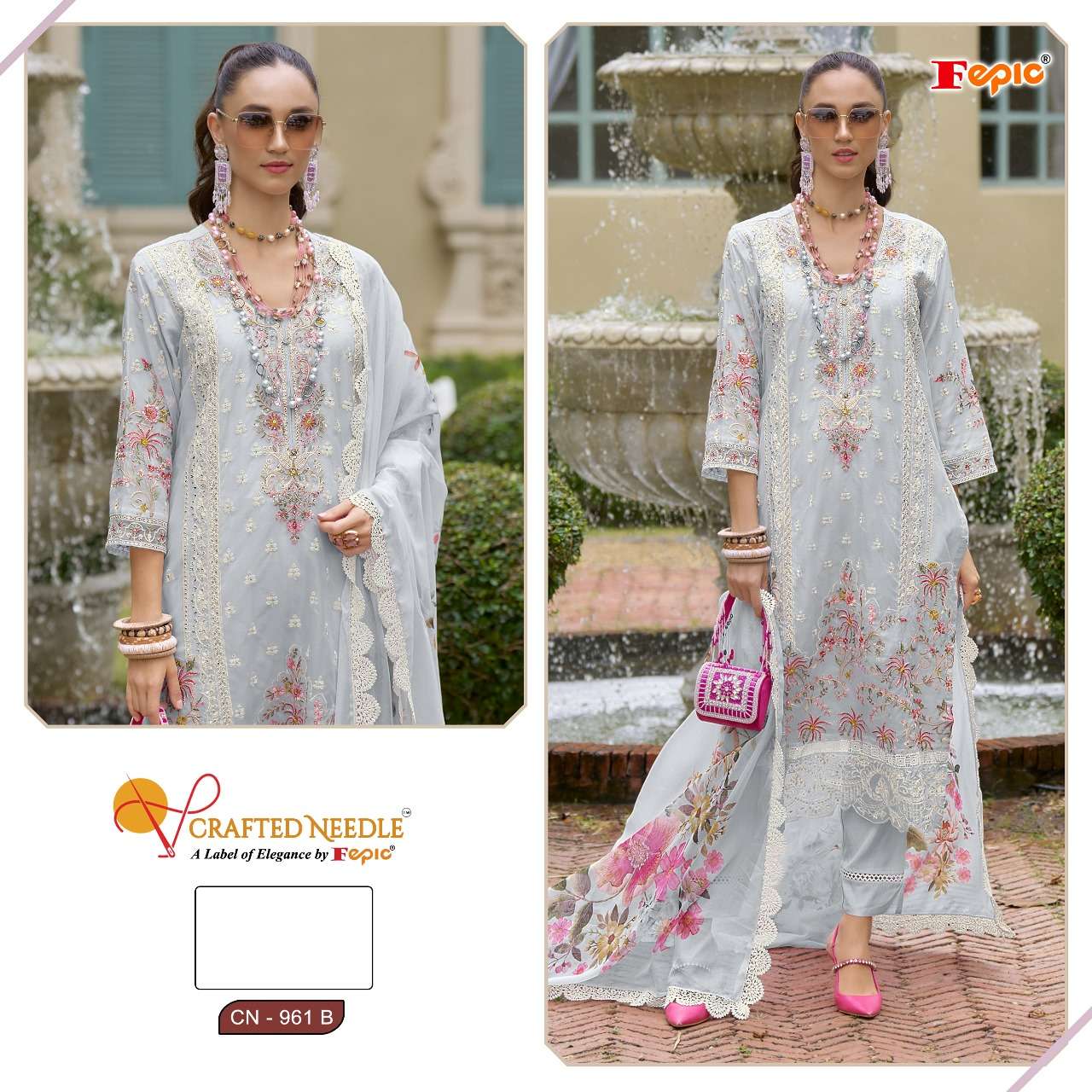 FEPIC CRAFTED NEEDLE CN 961 ORGANZA BBEAUTIFUL EMBROIDERED SUIT