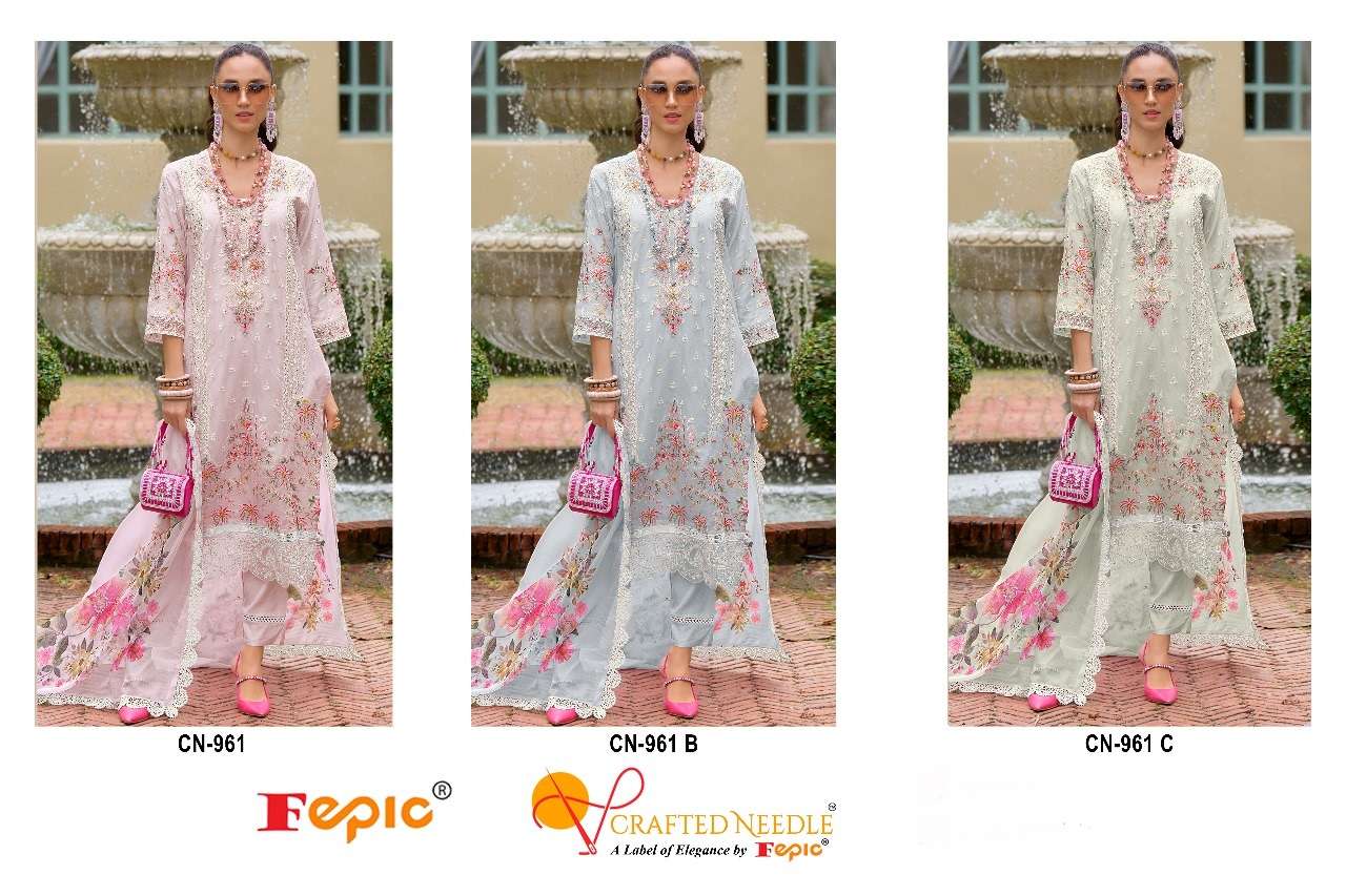 FEPIC CRAFTED NEEDLE CN 961 ORGANZA BBEAUTIFUL EMBROIDERED SUIT
