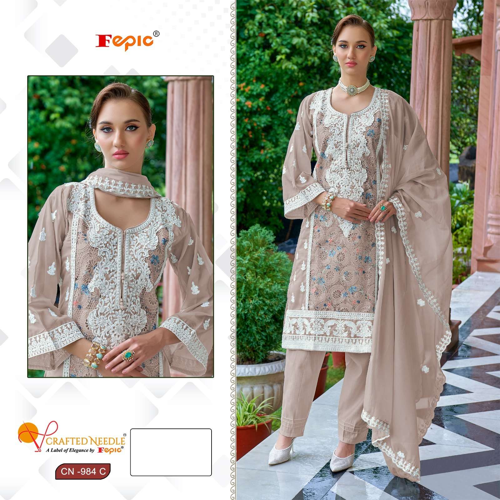 FEPIC CRAFTED NEEDLE CN 984 ORGANZA EMBBROIDERY DESIGNER WORK SUIT