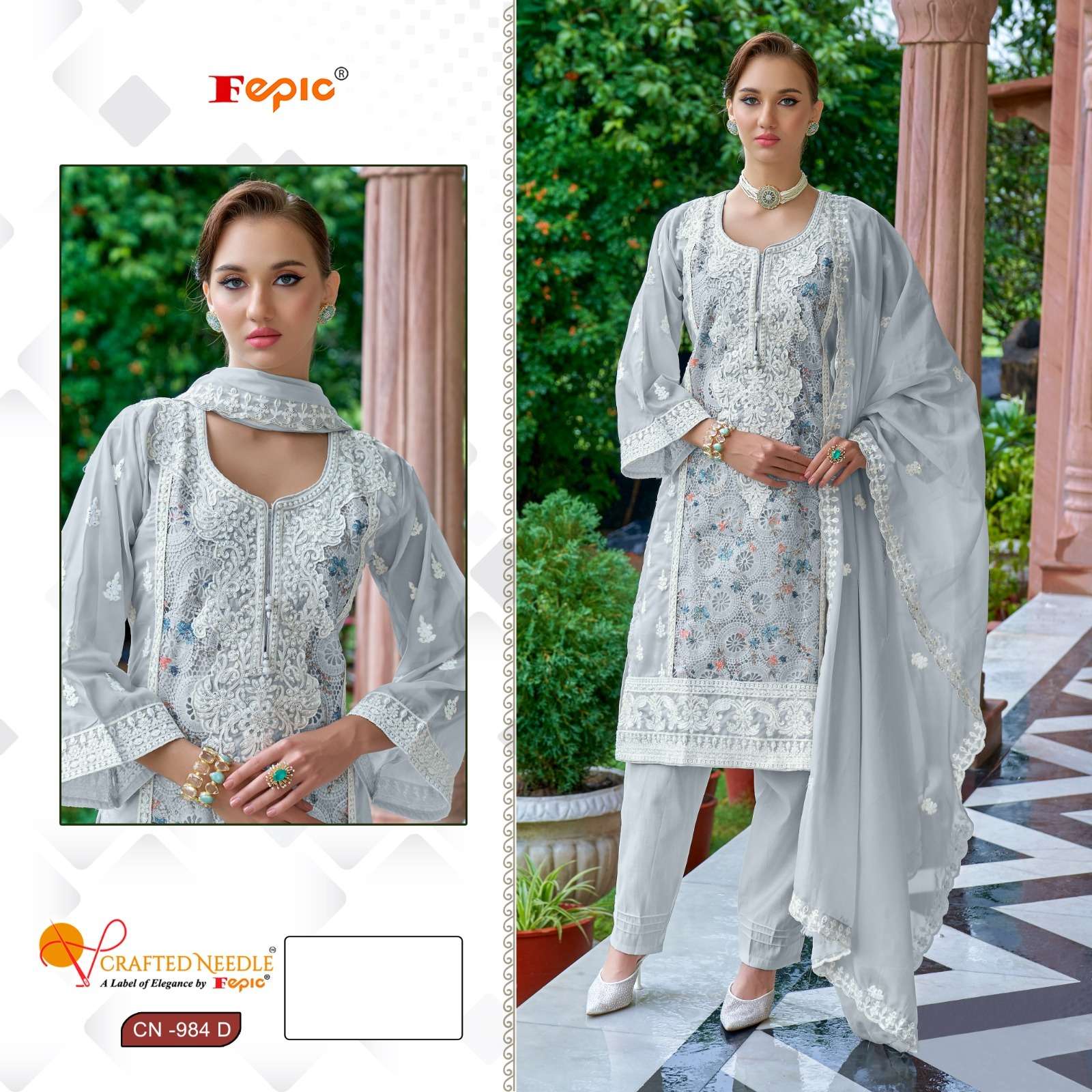 FEPIC CRAFTED NEEDLE CN 984 ORGANZA EMBBROIDERY DESIGNER WORK SUIT