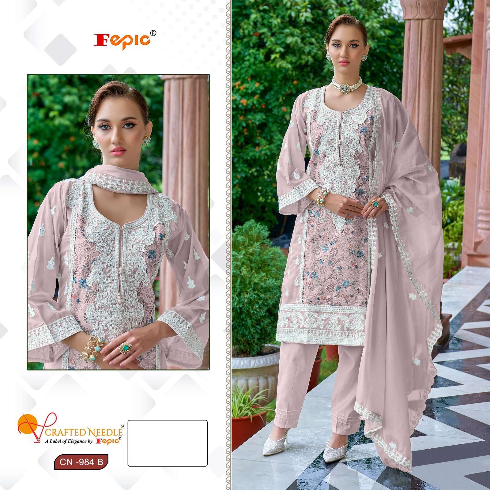 FEPIC CRAFTED NEEDLE CN 984 ORGANZA EMBBROIDERY DESIGNER WORK SUIT