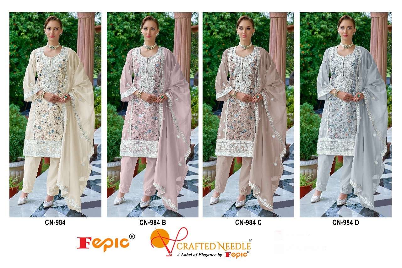 FEPIC CRAFTED NEEDLE CN 984 ORGANZA EMBBROIDERY DESIGNER WORK SUIT