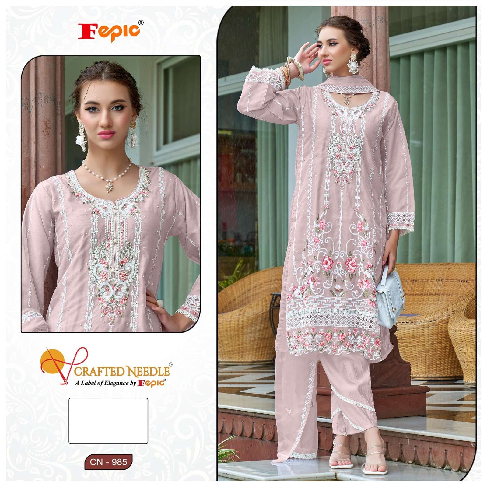 FEPIC CRAFTED NEEDLE CN 985 ORGANZA EMBROIDERED PAKISTANI SUIT