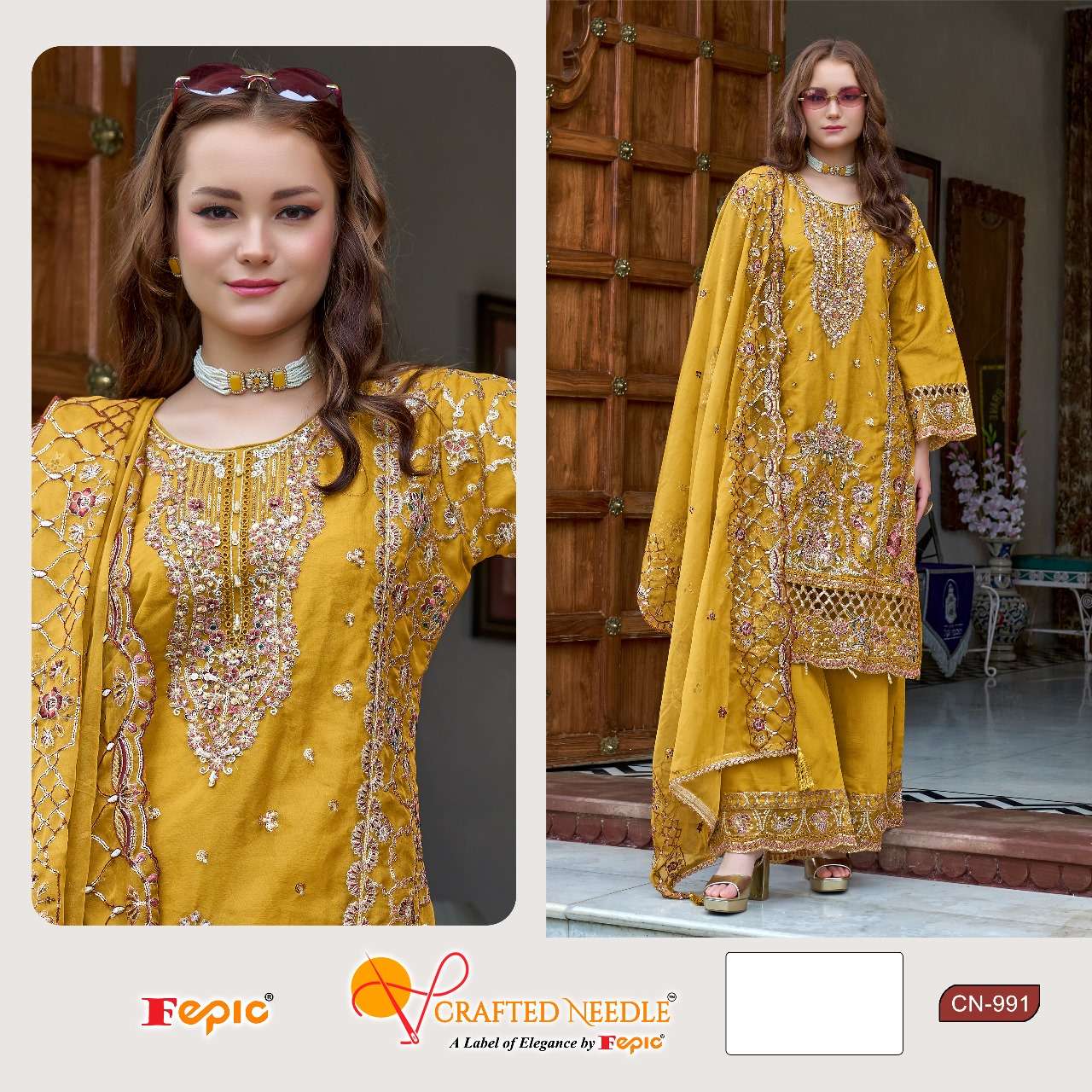FEPIC CRAFTED NEEDLE CN 991 ORGANZA BEAUTIFUL EMBROIDERY DESIGNER SUIT