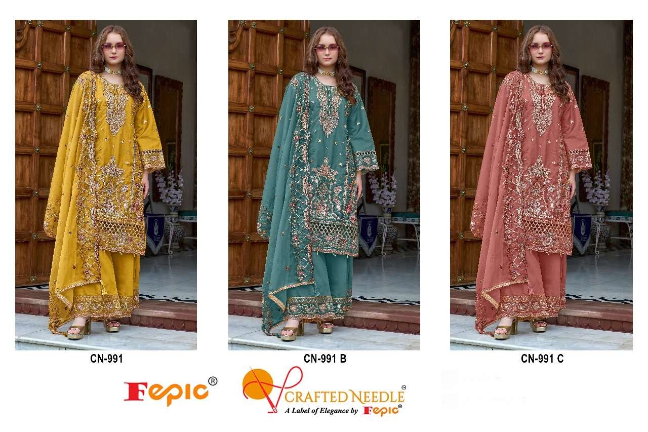 FEPIC CRAFTED NEEDLE CN 991 ORGANZA BEAUTIFUL EMBROIDERY DESIGNER SUIT
