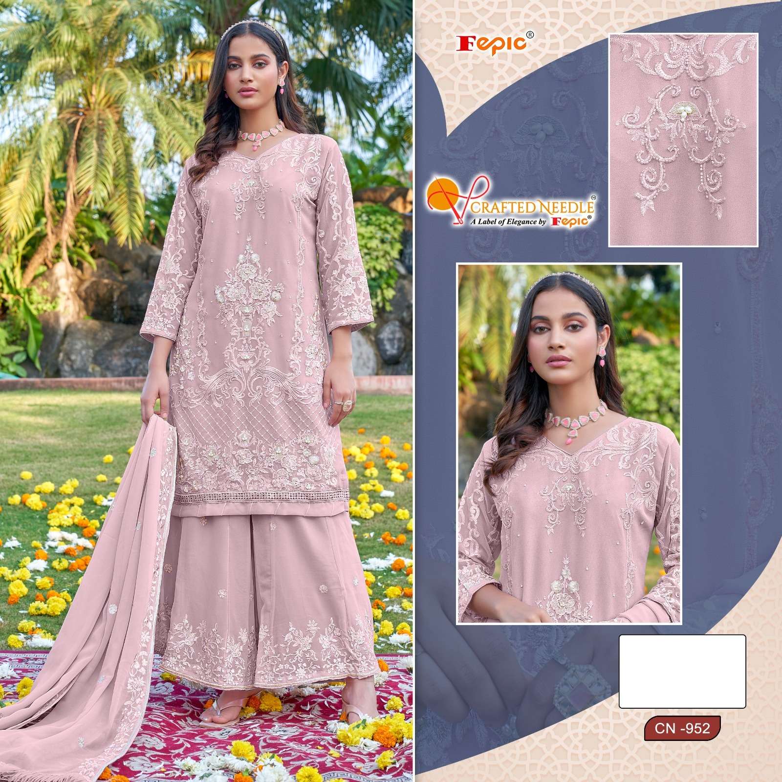 FEPIC CRAFTED NEEDLE CN 994 ORGANZA BEAUTIFUL EMBROIDERED PAKISTANI SUIT