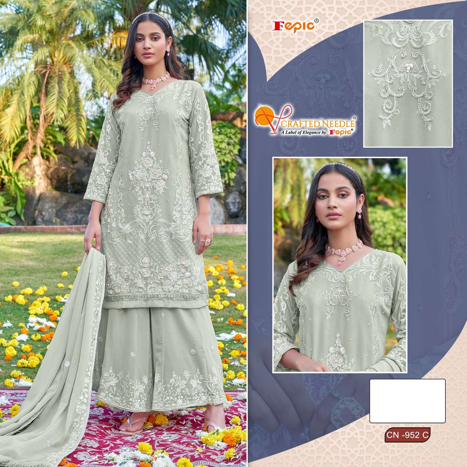 FEPIC CRAFTED NEEDLE CN 994 ORGANZA BEAUTIFUL EMBROIDERED PAKISTANI SUIT