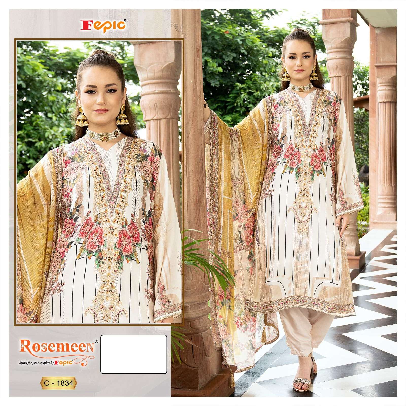 FEPIC ROSEMEEN C 1834 CREPE PRINTED WITH WORK PAKISTANI SUIT
